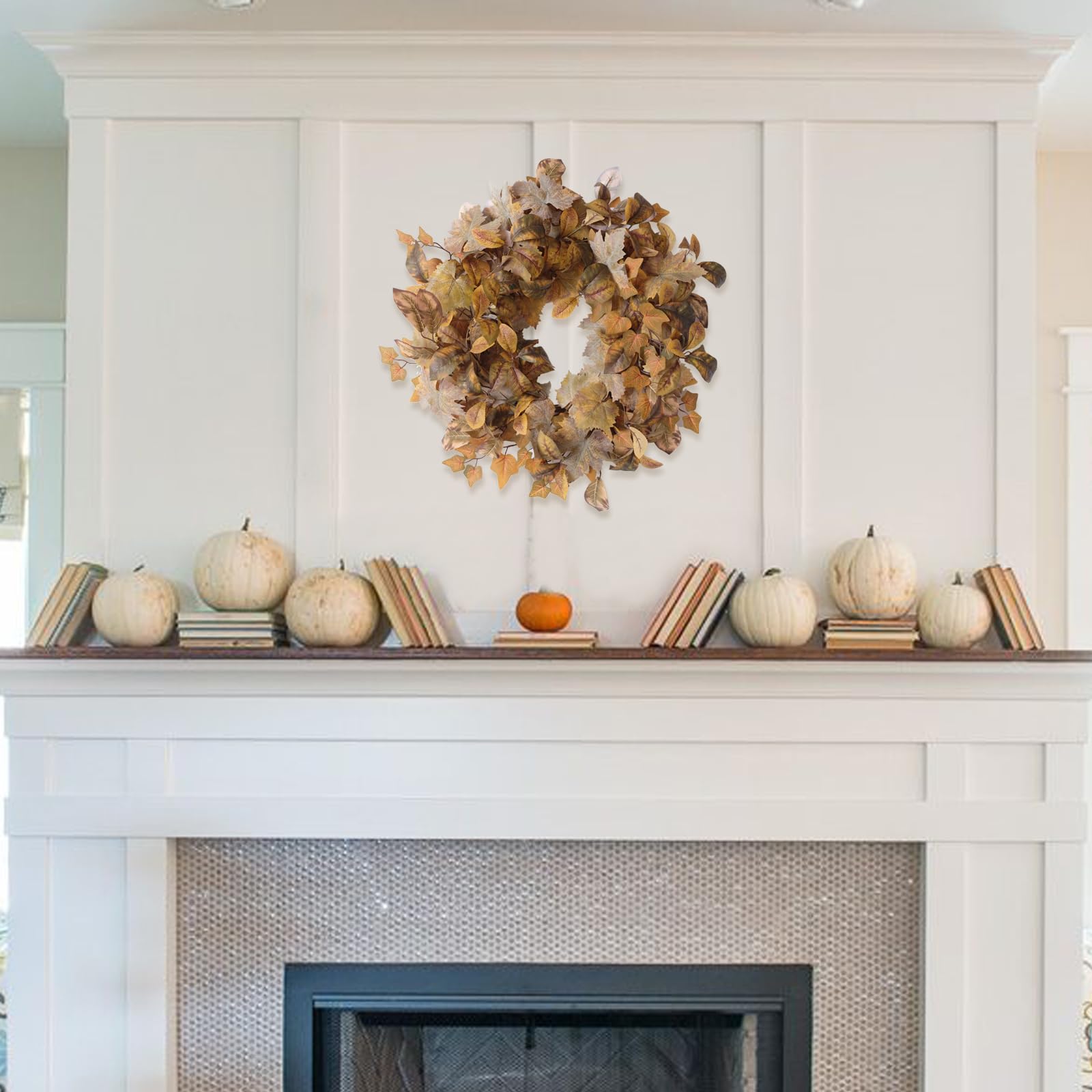 Egolot Fall Maple Leaves Wreath for Front Door, Autumn Natural Looking Sunset Yellow Maple Wreath for Indoor Outdoor, Rustic Far