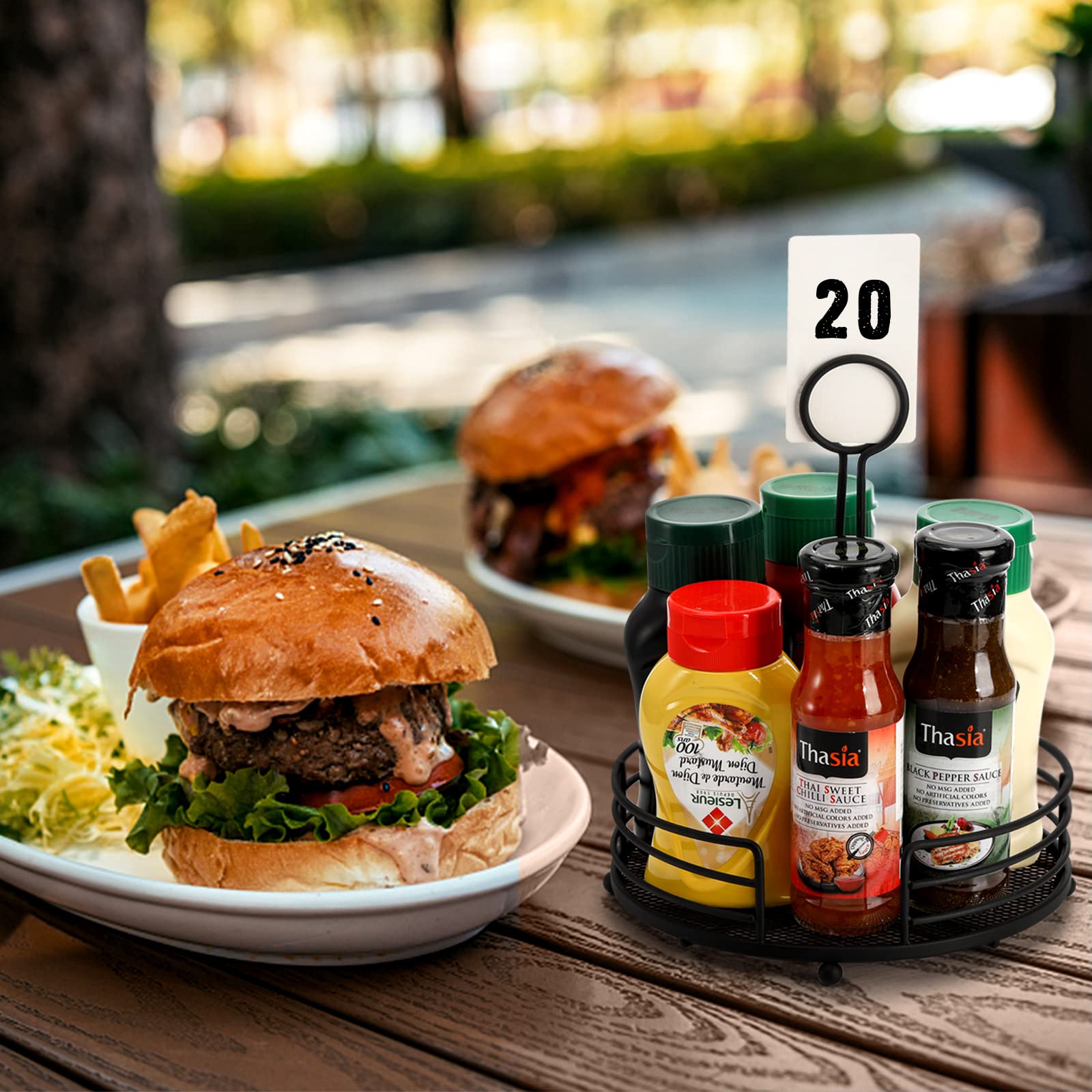 Zoofox 2 Pack Metal Condiment Caddy, Tabletop Spice Organizer For Kitchen Pantry, Patio Tables, Countertop, Picnics, Dining Tabl