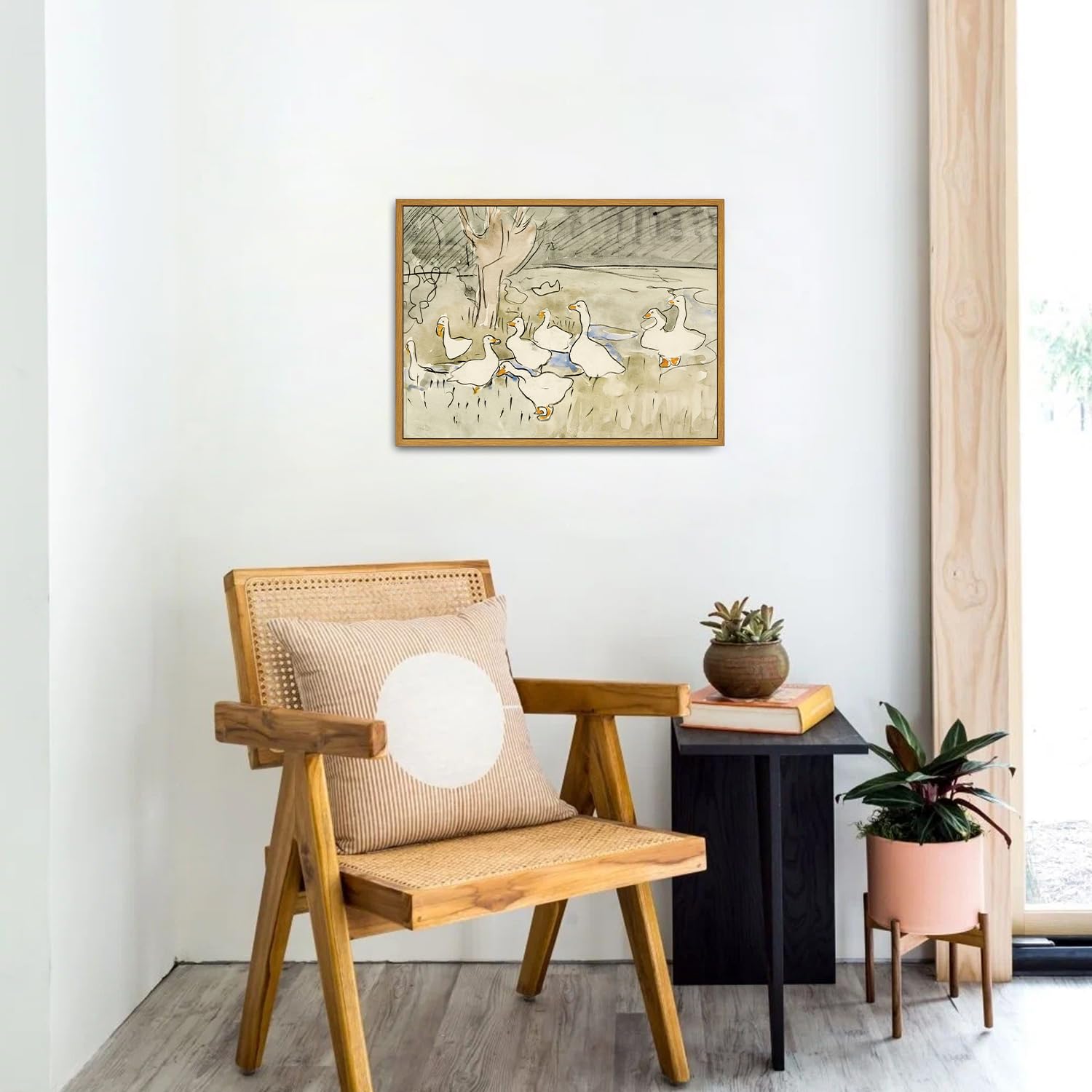 Roslynity Framed Canvas Wall Art Vintage Print Paintings Ducks Nursery Abstract Animal Drawing Country Retro Aesthetic Artwork F