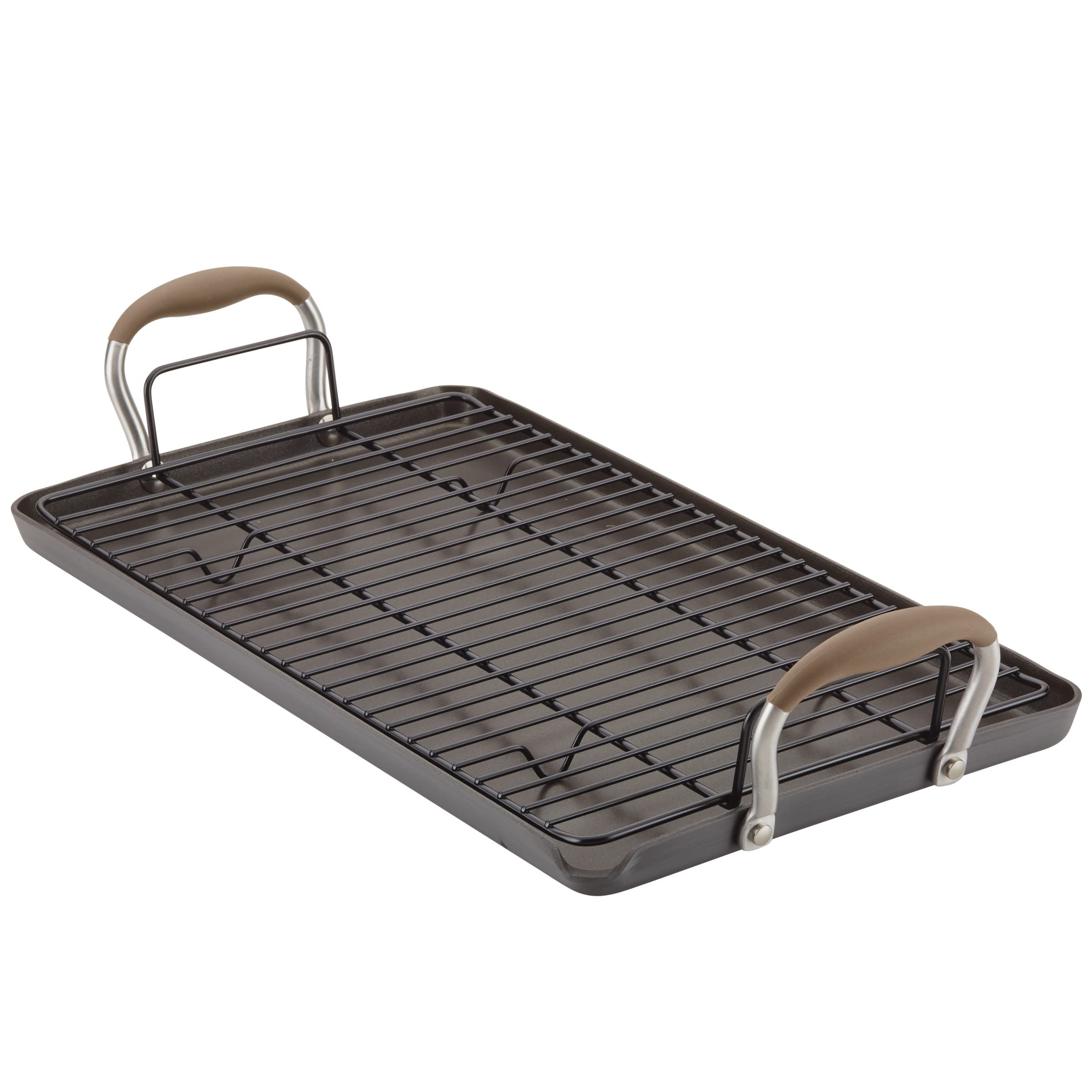 Anolon Advanced Home Hard Anodized Nonstick Double Burner Griddle/Grill Pan With Roasting Rack, 10 Inch X 18 Inch, Bronze