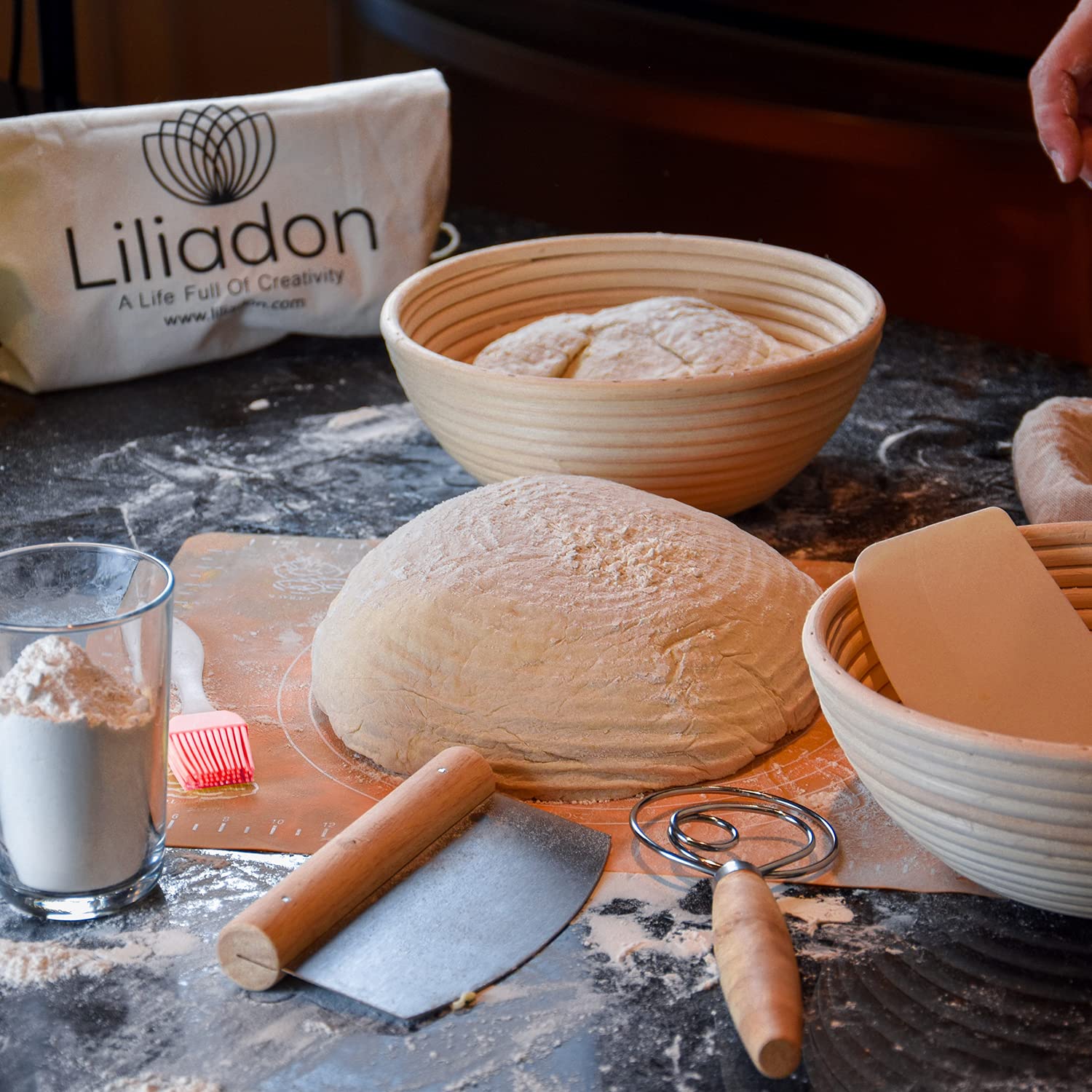Liliadon Bread Proofing Basket Sourdough Bread Baking Supplies Starter Kit Set Of 11-2 Round 9 Inches Banneton Bread Proofing Ba