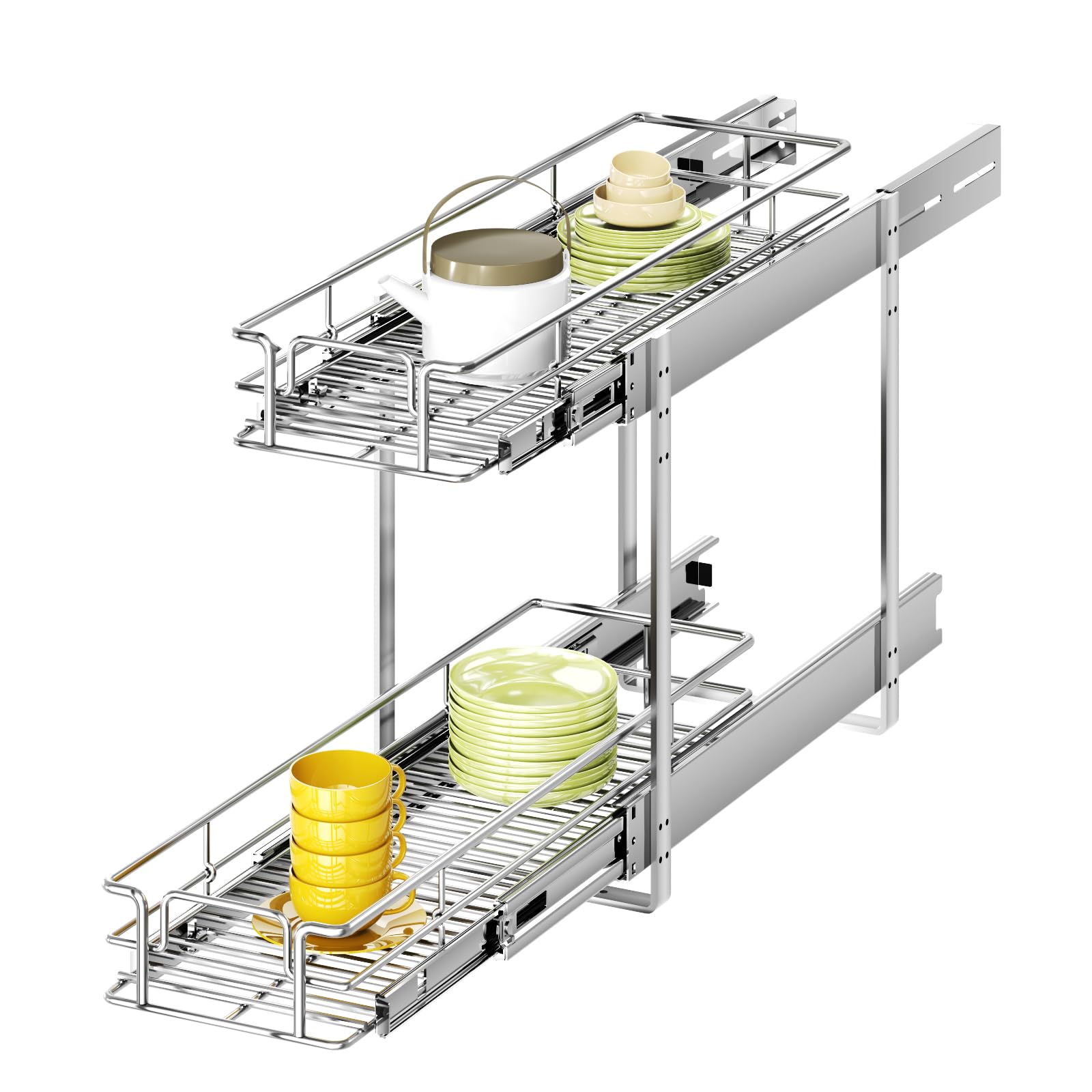 MODCART 2 Tier Individual Pull Out Cabinet Organizer 5 W x 21 D, Heavy Duty Cabinet Pull Out Shelves, Slide Out Drawers Organiza