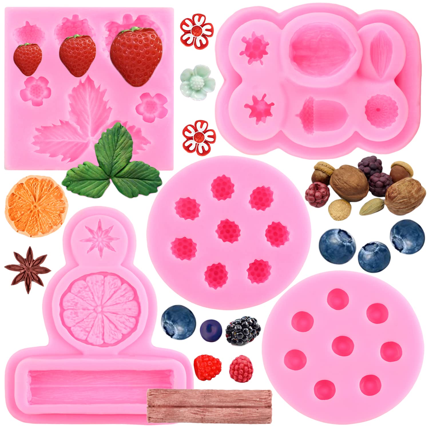 Zixiang Blueberry Raspberry Strawberry Fondant Molds Nuts Berries Silicone Mold Spices Star Anise Cinnamon Lemon Mold For Cake D