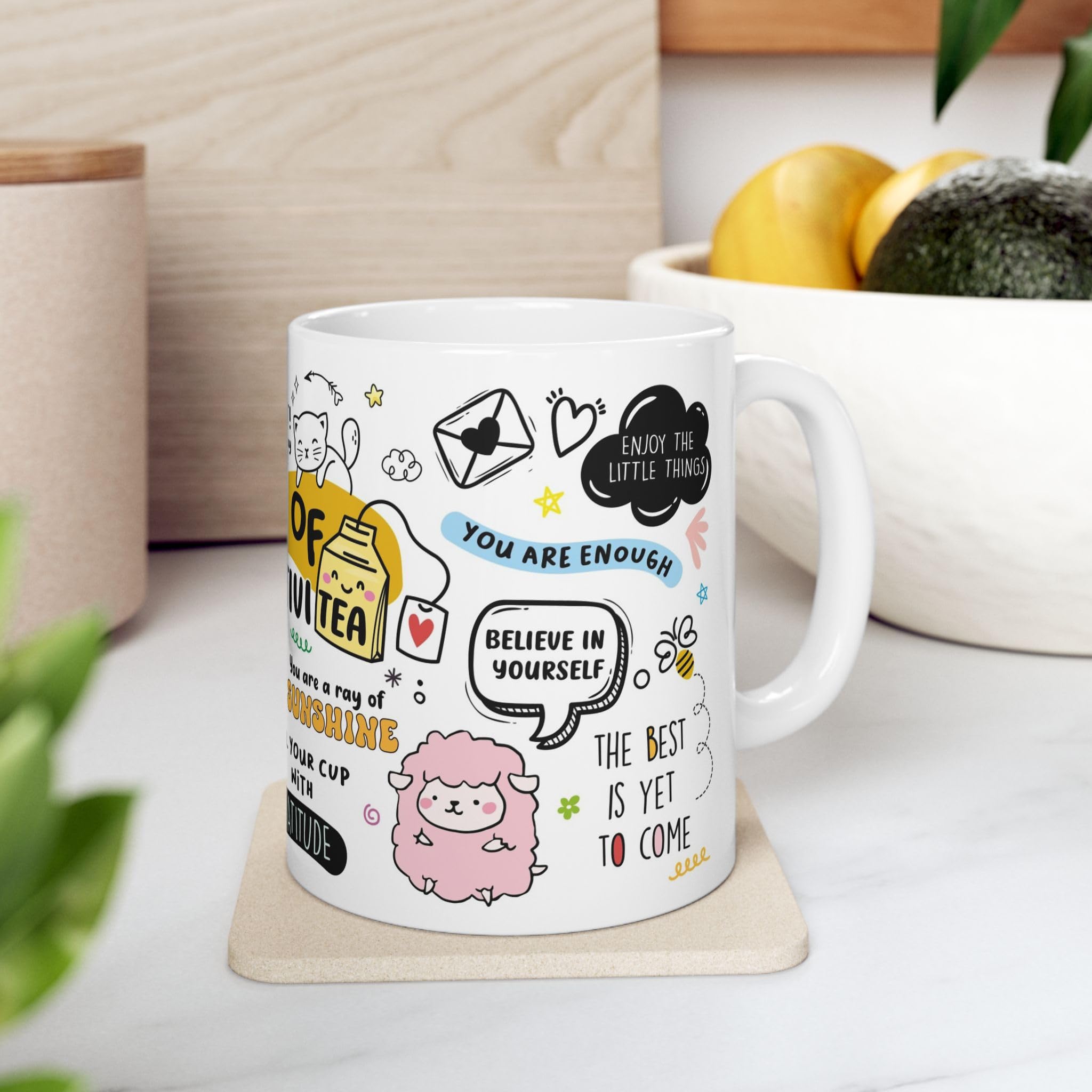 Visibee Mug Of Positivity  Motivational Coffee Mug 330Ml, Positivity Gifts For Men, Women, Boss, Coworkers  White Ceramic With U