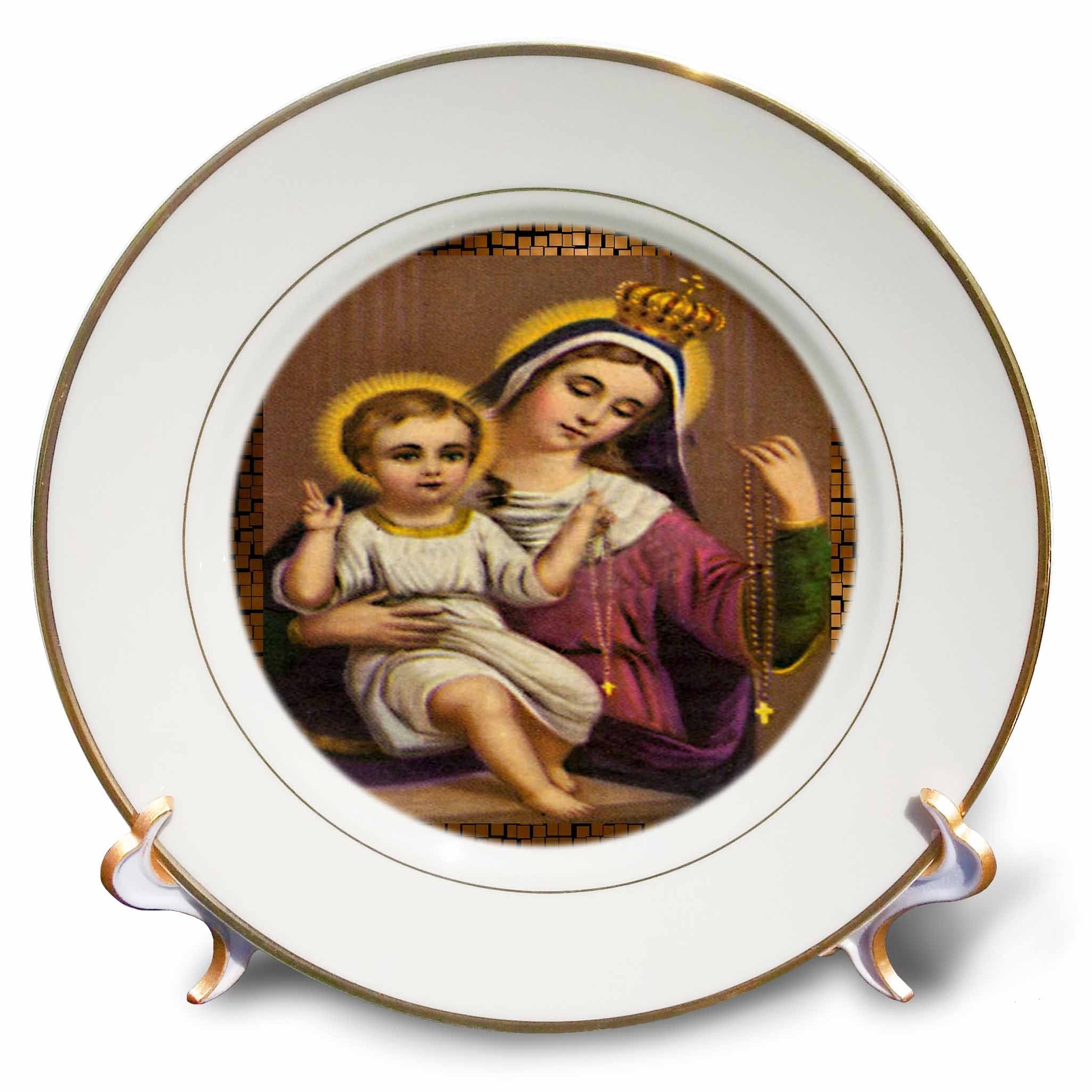3dRose cp_8042_1 Vintage Mother Mary and Baby Jesus-Porcelain Plate, 8-Inch