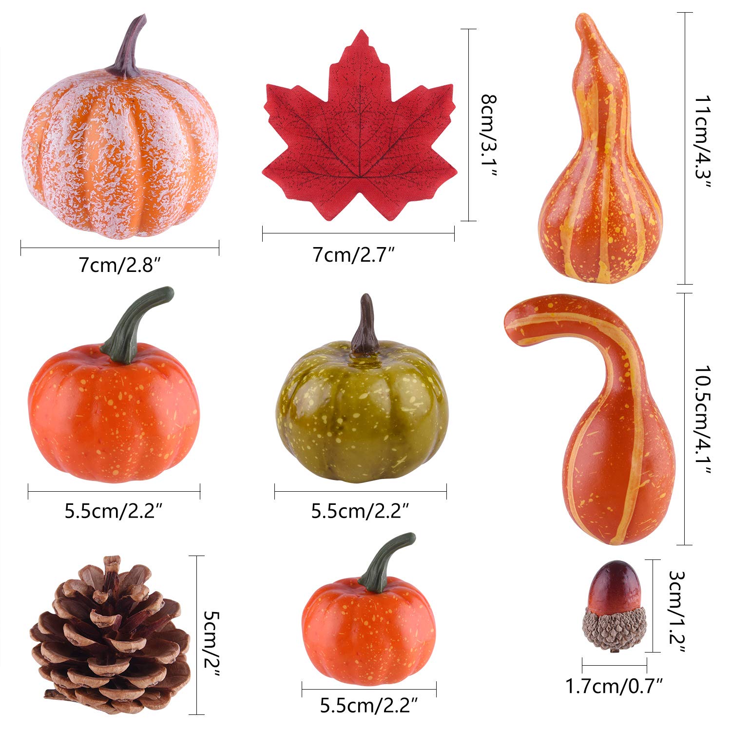 FEPITO 56 Pcs Fall Thanksgiving Decorations, Mini Artificial Pumpkins, Pine Cones, Fall Leaves, Acorns for Fall Party Decoration