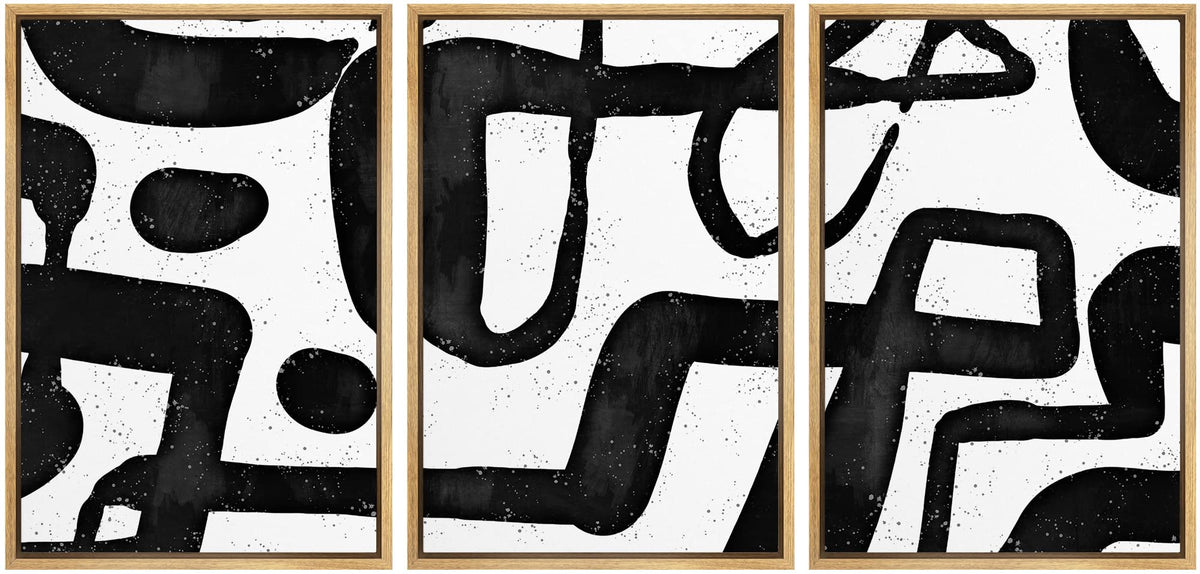 Idea4Wall Framed Wall Art Print Set Black & White Paint Stroke Pattern Abstract Shapes Illustrations Modern Art Mid-Century Mode