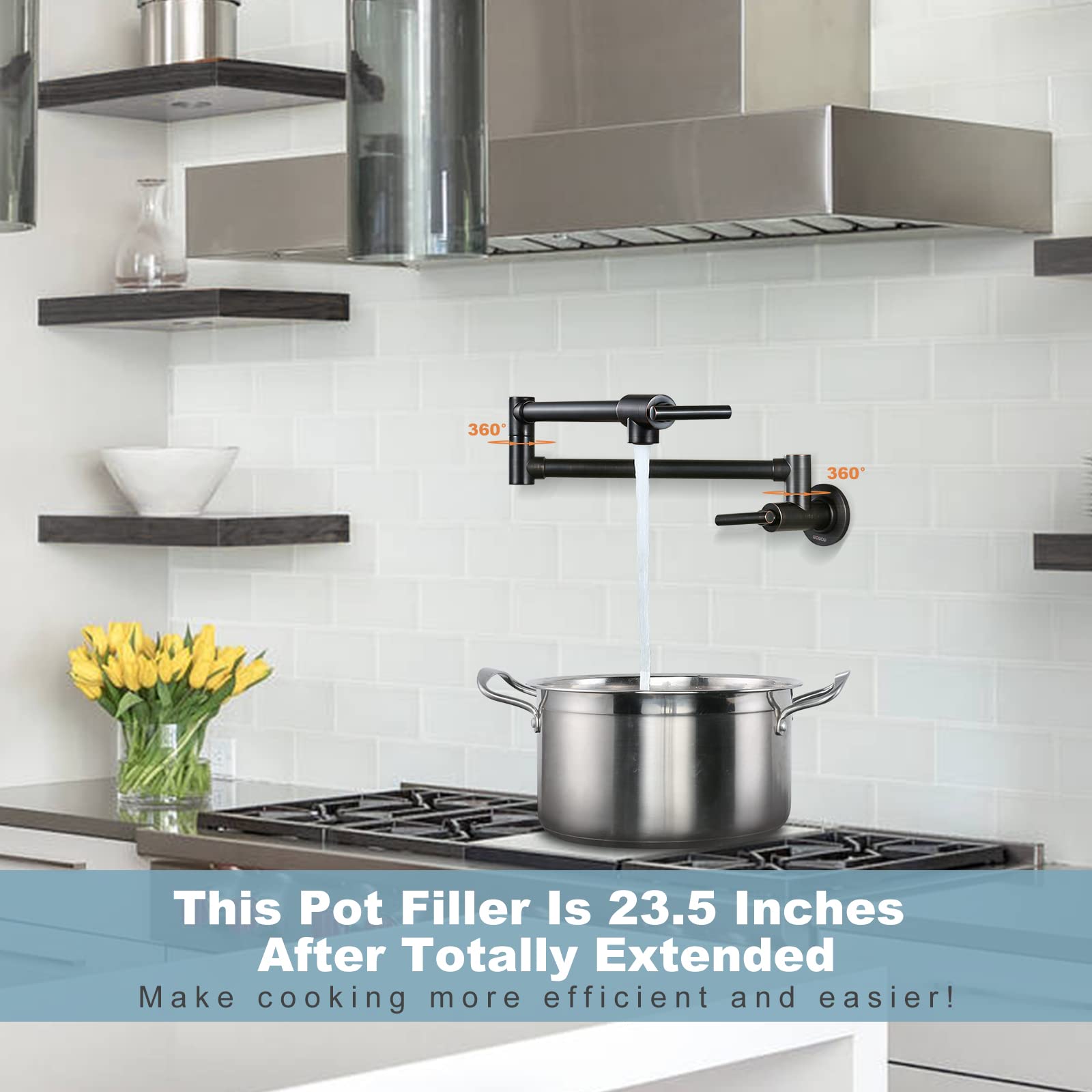 WOWOW Pot Filler Faucet Oil-Rubbed Bronze Commercial Wall Mount Stove Faucet  Brass Pot Filler Folding Faucet Over Stove  Kitchen Pot Faucet with Double Joint Swing Arms