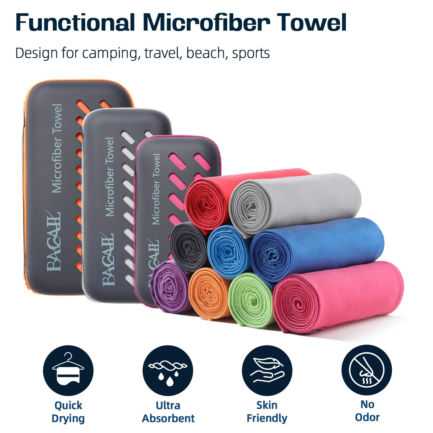 Bagail Microfiber Travel Towel, Dark Grey, 40 X 80 Inches, Compact And Super Absorbent, Skin Friendly, Portable Case Included