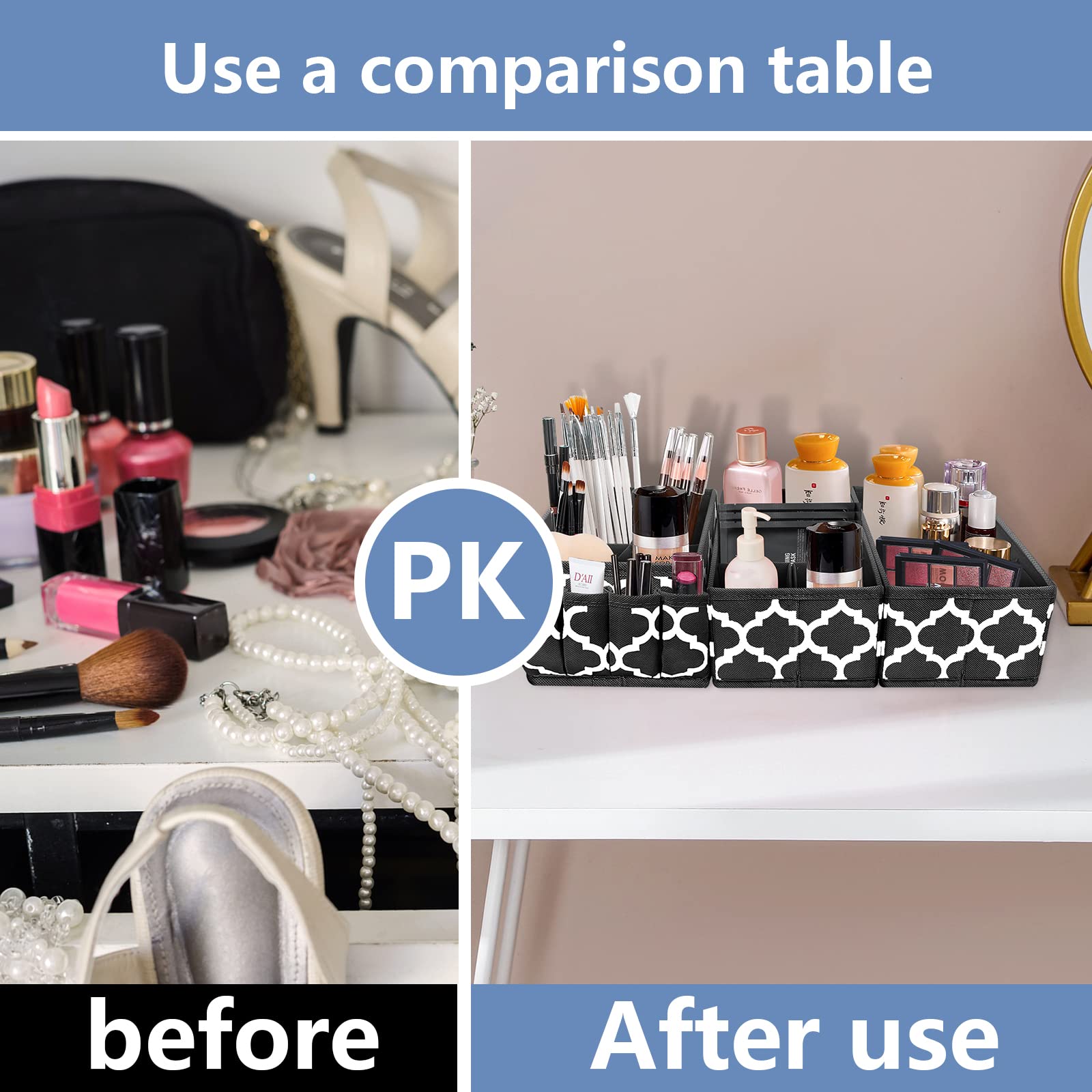 Makeup Drawer Organizer - Small Baskets Bins for Organizing, Desktop Caddy Storage Organizer, Fabric Portable Divided Box for Ba