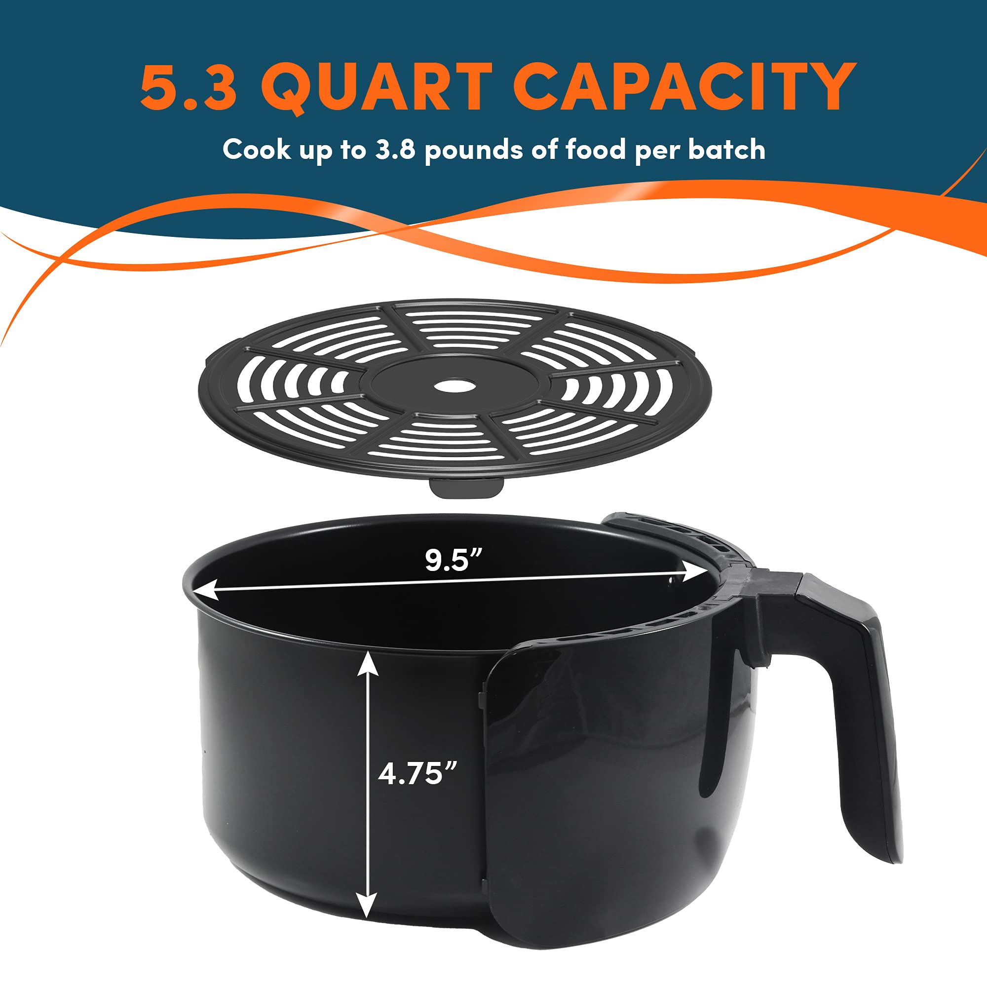 Elite Gourmet Eaf5317D Digital 5.3Qt Hot Air Fryer 7 Menu Functions 1350W Oil-Less Healthy Cooker, Timer & Temperature Controls,