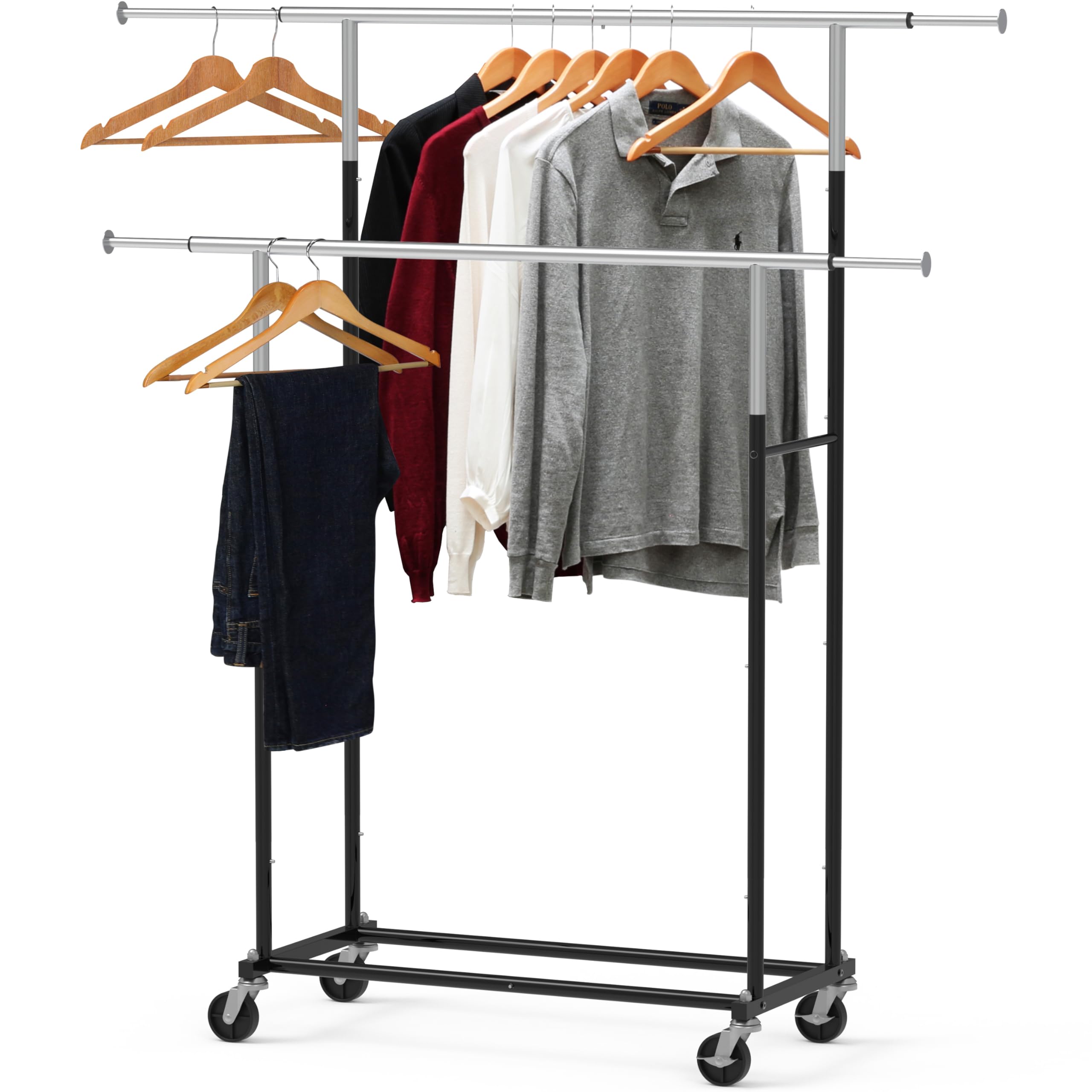 Simple Houseware Standard Double Rod Garment Rack, Black