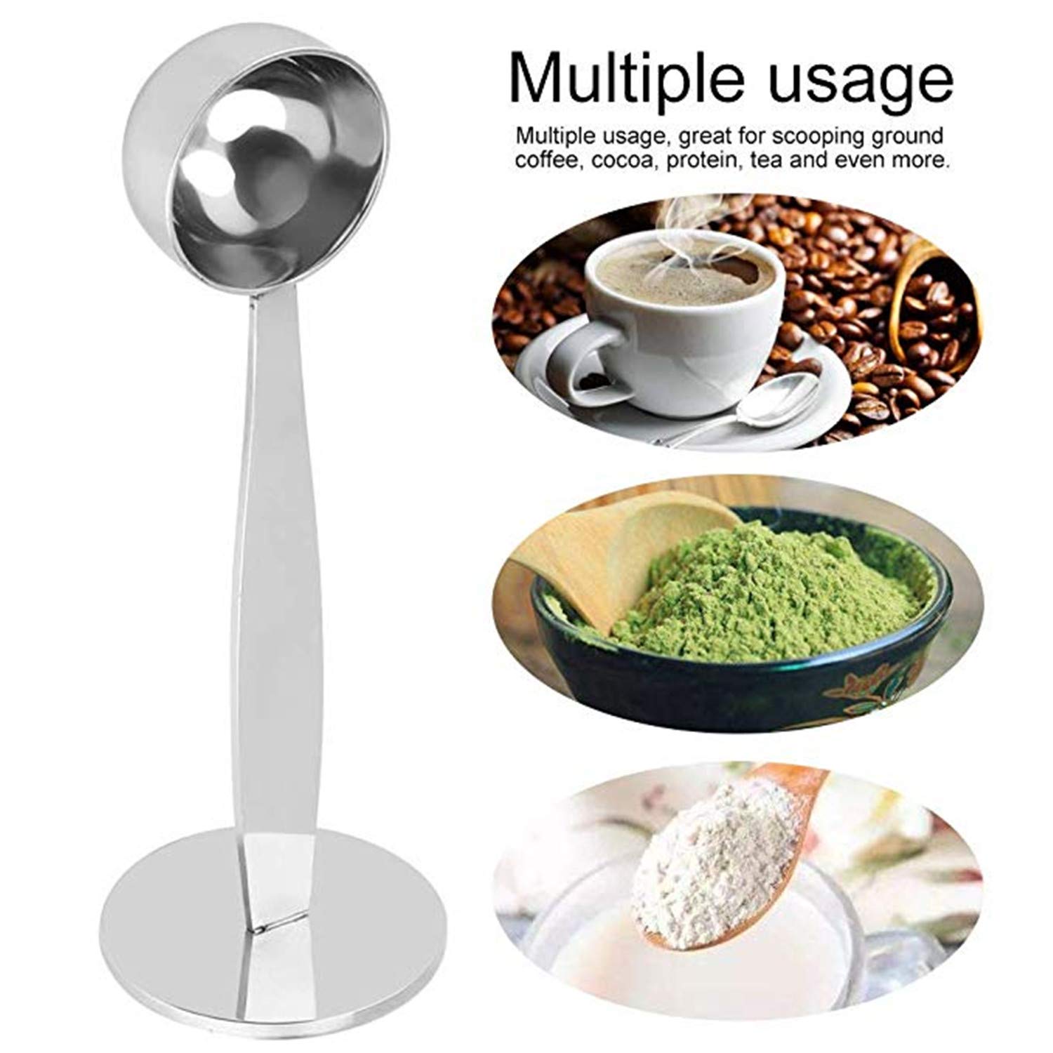 KissYou Stainless Steel 2-in-1 Espresso Scoop & Tamper - Silver Multi-Function Coffee Tool for Measuring and Tamping