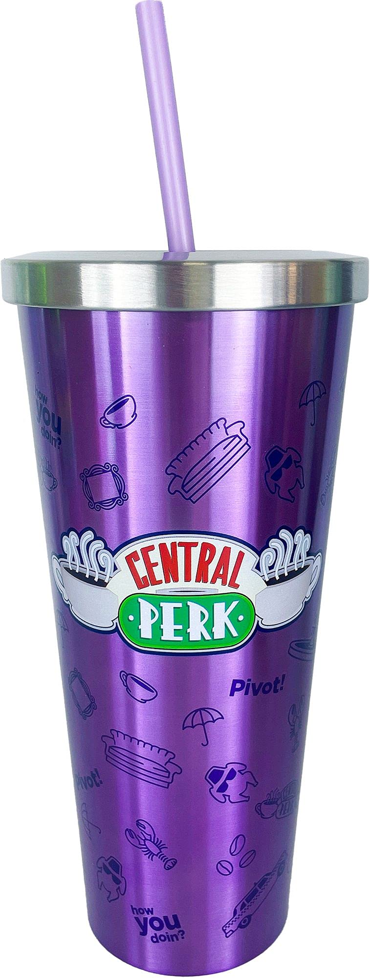 Spoontiques Friends Stainless Steel Steel Cup With Straw, 24 Oz,18262