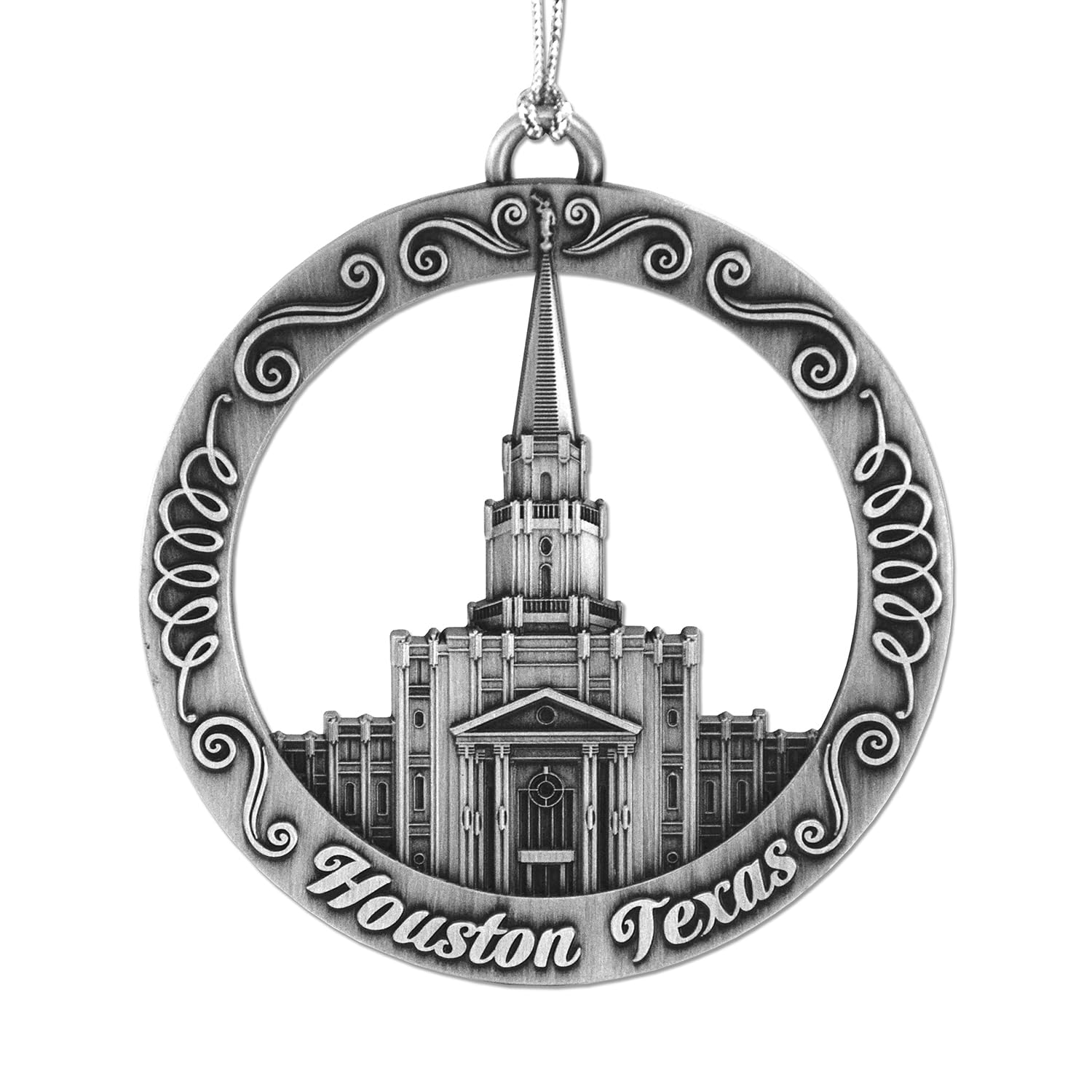 LDS Temple Ornament by Ringmasters | Antique Silver-Finish Hanging Ornament | LDS Missionary Ornament Exchange Ideas, (Houston T
