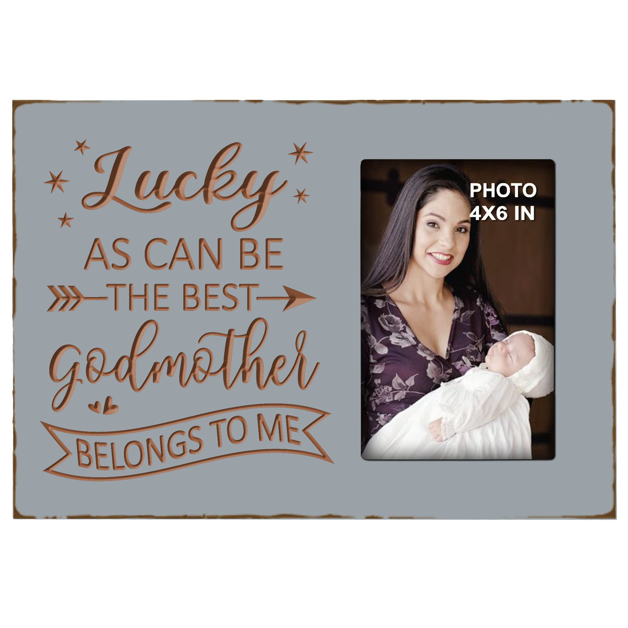 EXQUIDECA Godmother Gifts from Godchild - Baptism Mothers Day Godparent Picture Frame 4x6 Inches Vertical Photo - Lucky as Can B