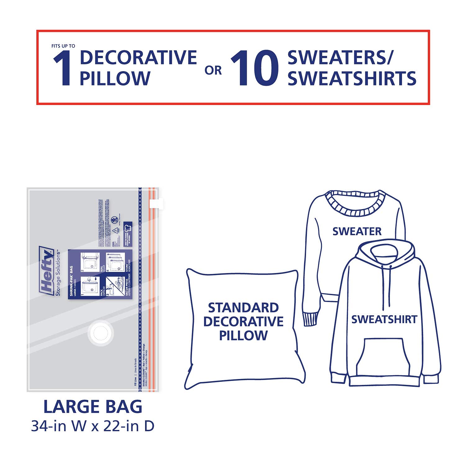 Hefty Shrink-Pak - 4 Large Vacuum Storage Bags For Storage For Clothes, Pillows, Towels, Or Blankets - Space Saver Vacuum Sealer