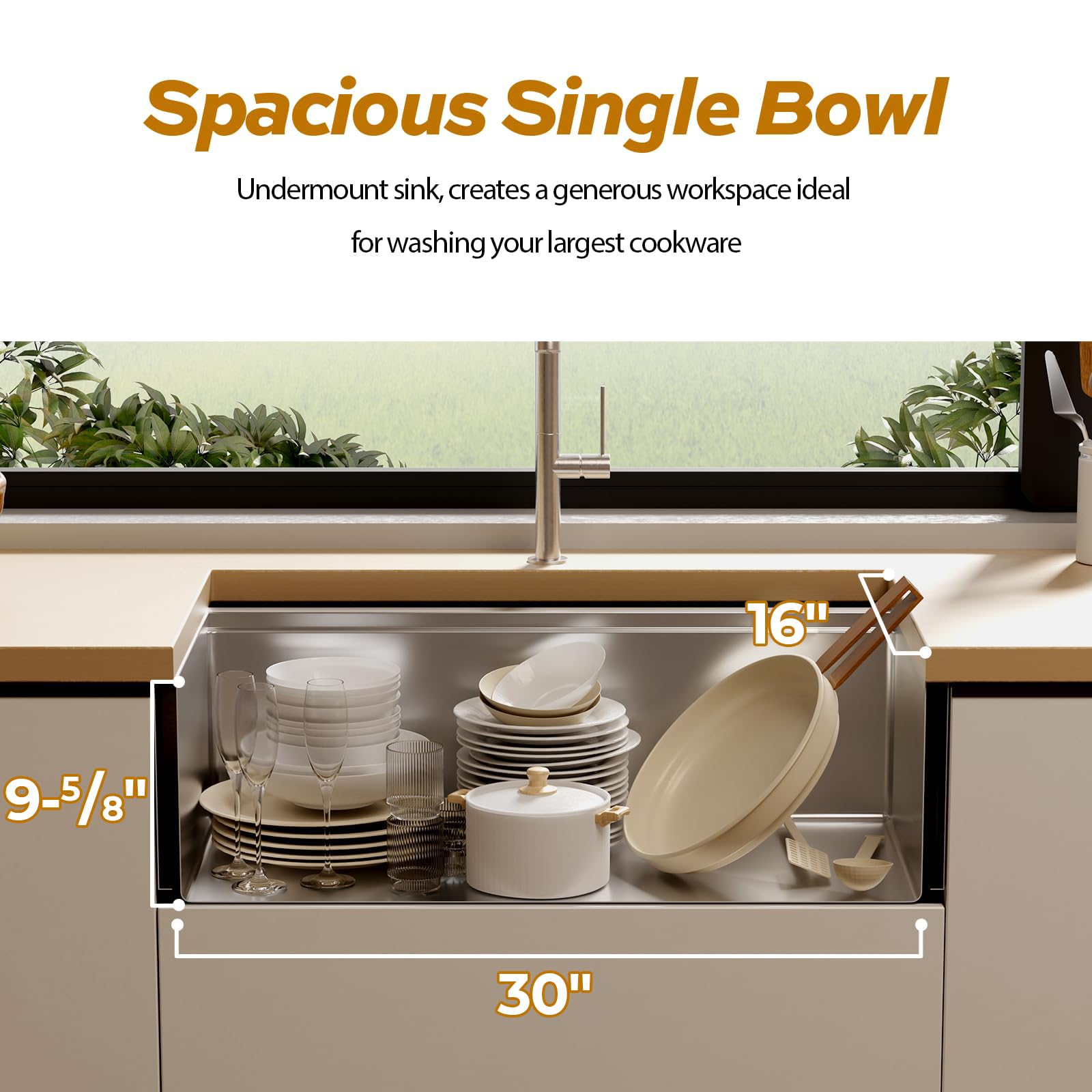 32 Inch Stainless Steel Undermount Kitchen Sink, Tecasa Large Stainless Steel Utility Sink - Single Bowl Kitchen Sink With Sink