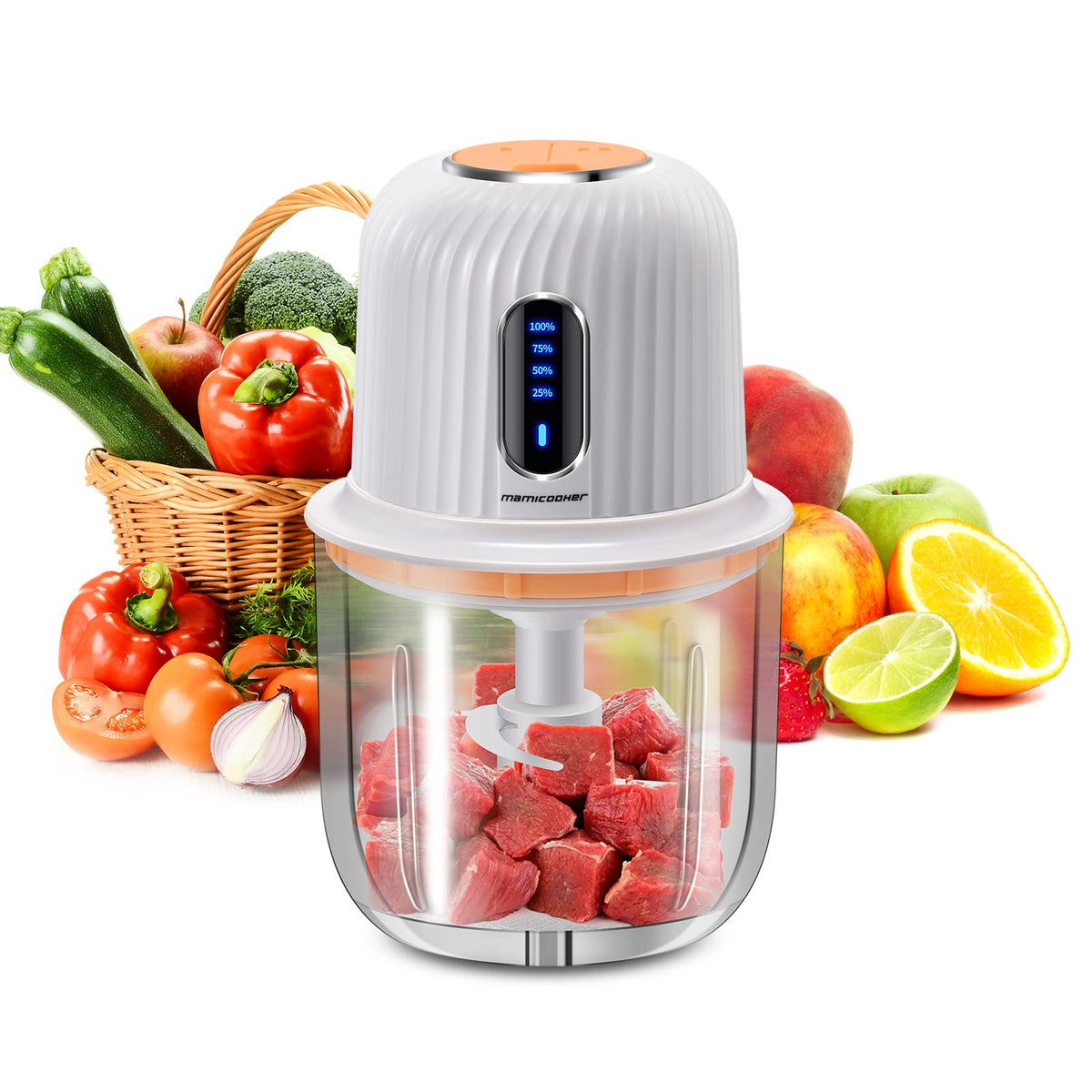 Cordless Food Processor Electric, 600ML Small Electric Food Chopper Glass Bowl for Meat Vegetables Onions Garlic, Meat Chopper B