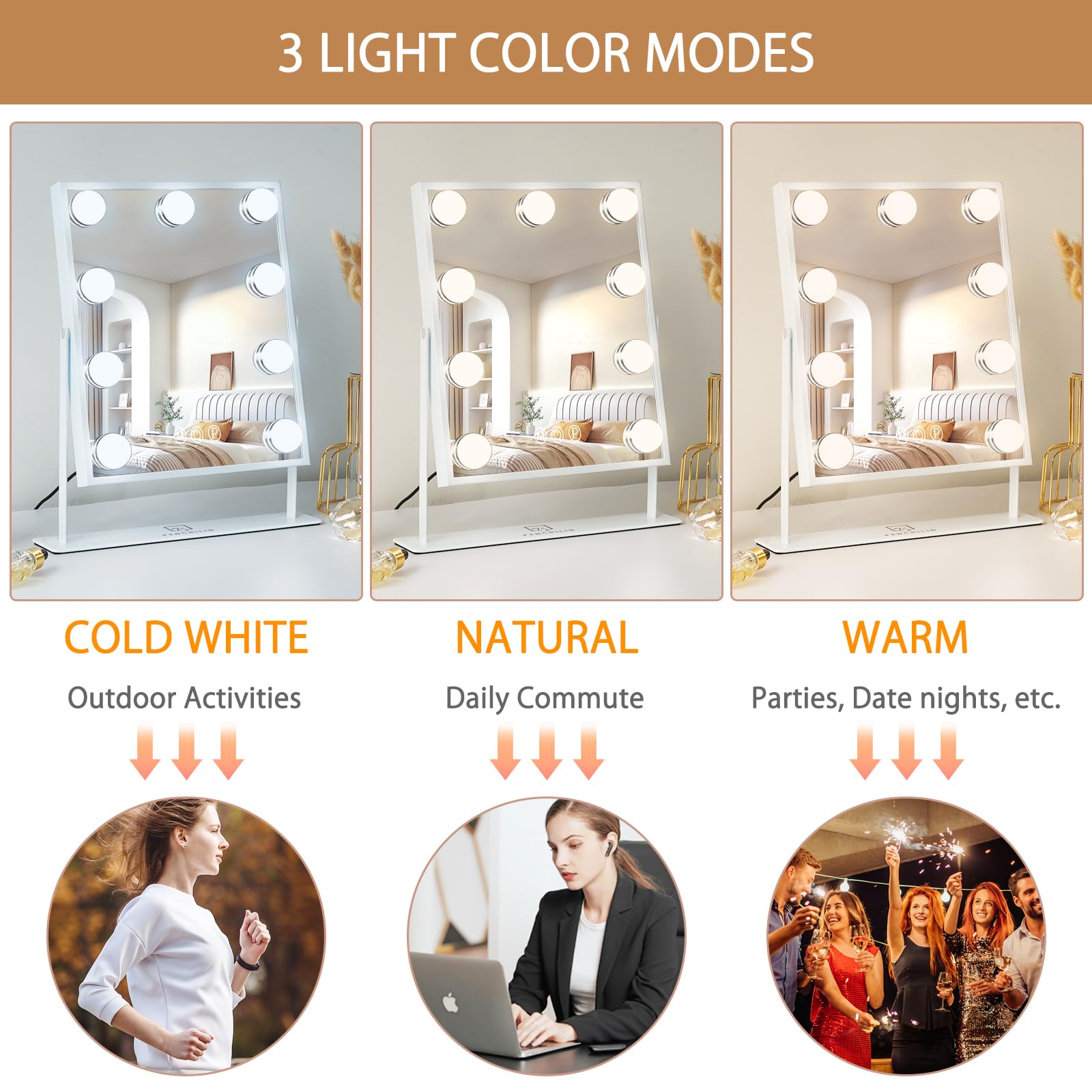 Fenchilin Vanity Mirror With Lights Lighted Makeup Mirror Makeup Vanity Mirror Smart Touch Control 3 Colors Dimmable Hollywood M