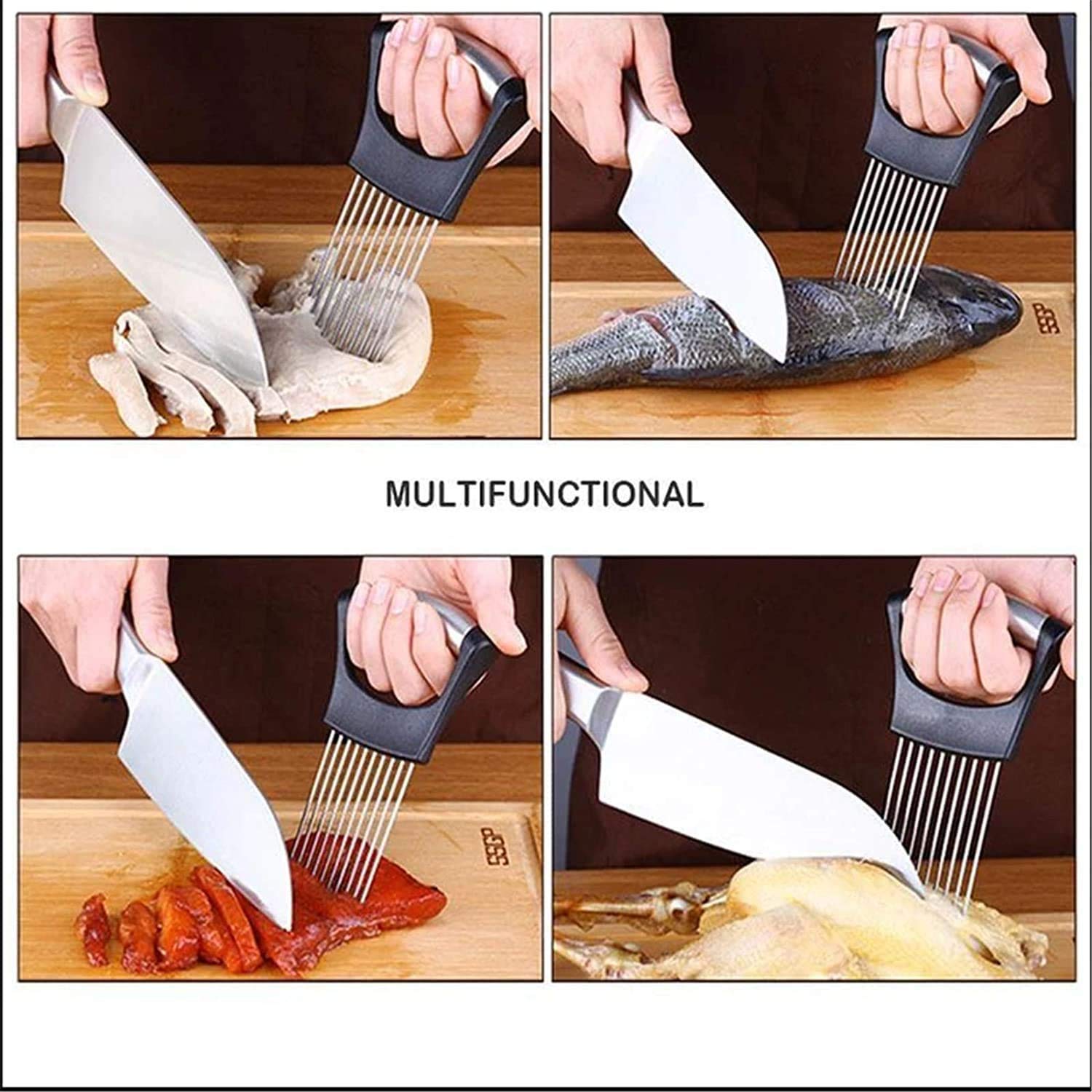 Food Slice Assistant Onion Holder Slicer - 2Pcs Stainless Steel Onion Holder Slicer Cutter Chopper - Tomato Vegetable Lemon Pota