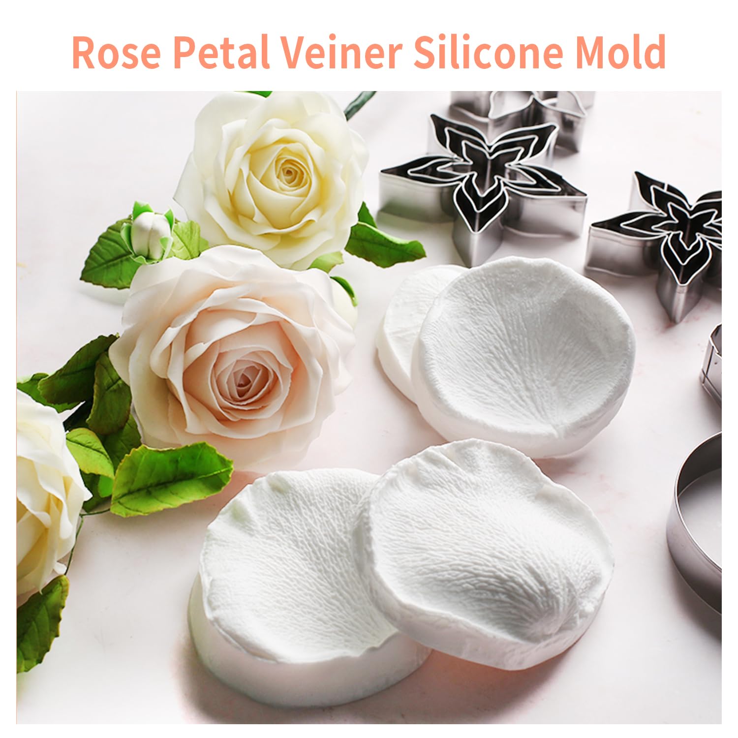 Kalaien 3D Rose Petals Shape Silicone Fondant Mold Chocolate Molds Candy Molds Veining Petal Sugar Flower Making Tool