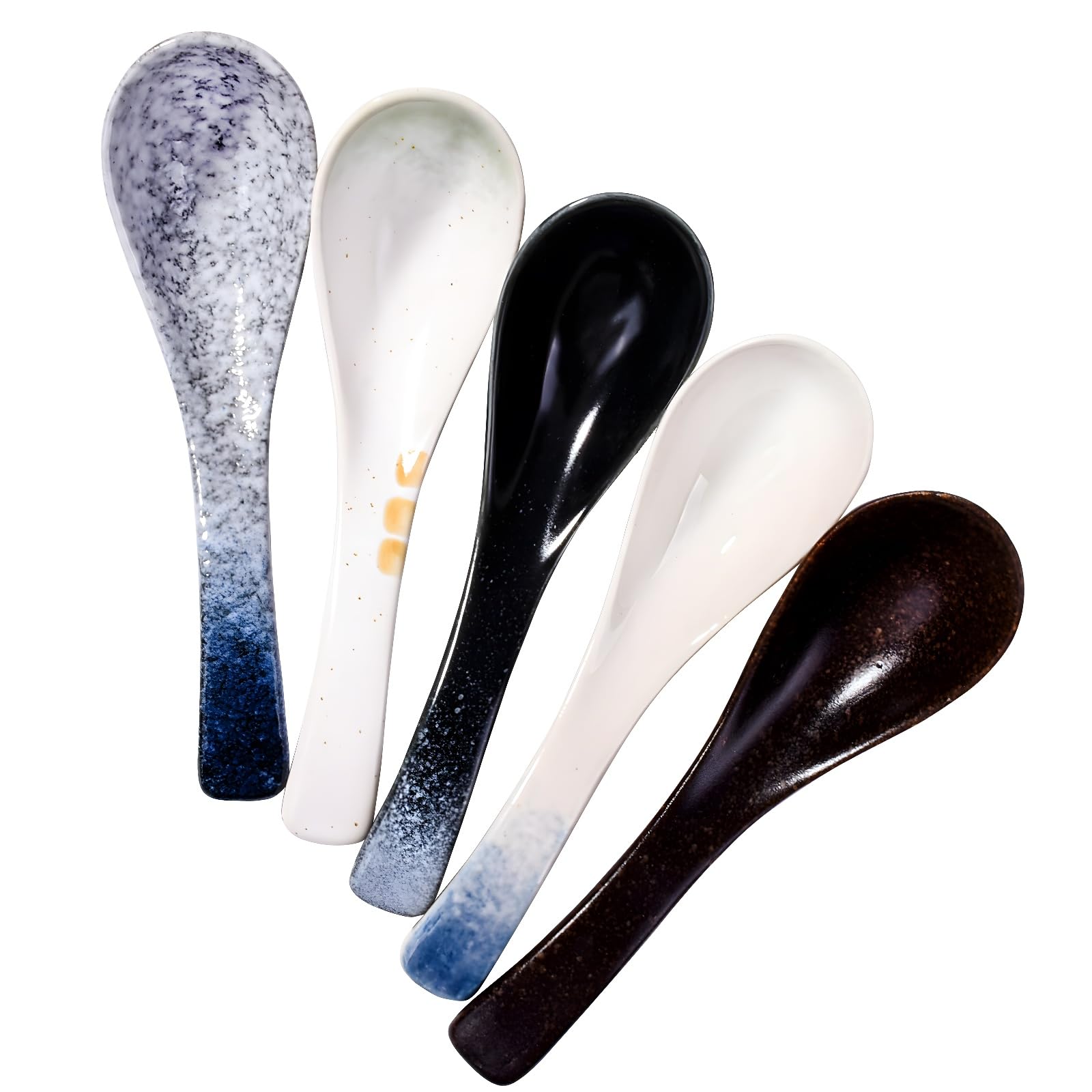 Whitenesser Japanese Soup Spoons Set Of 5 Asian Porcelain Soup Spoon For Ramen Wonton Pho Dumpling Dishwasher Safe