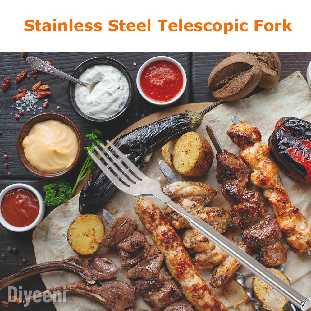 Stainless Steel Dinner Fork,Bbq Telescopic Extendable Dinner Fruit Dessert Long Handle Fork Stainless Steel Cutlery,Anti Rust,St