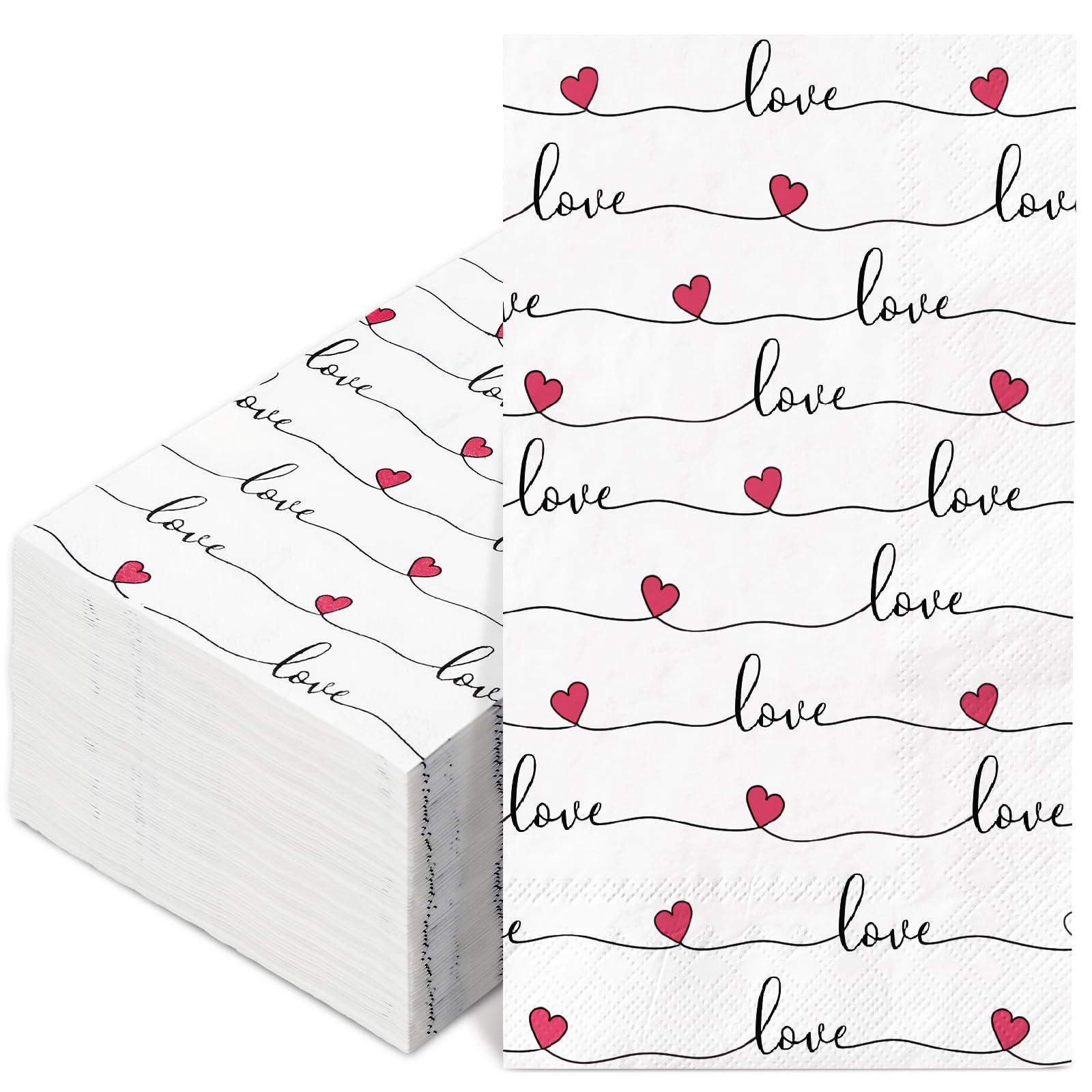 Anydesign 100Pcs Valentine'S Day Guest Napkin Love Hearts Disposable Napkins Sweet Dinner Hand Napkin For Wedding Anniversary Br