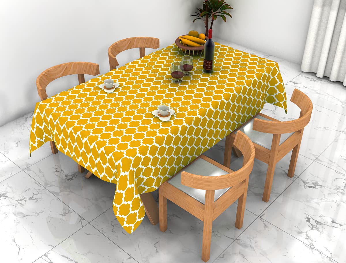 PINK PARROT Cotton Yellow Colour Rectangular tablecover/Cloth for 4 to 6 Seater Dining Table 56inch x 70 inch1 pc