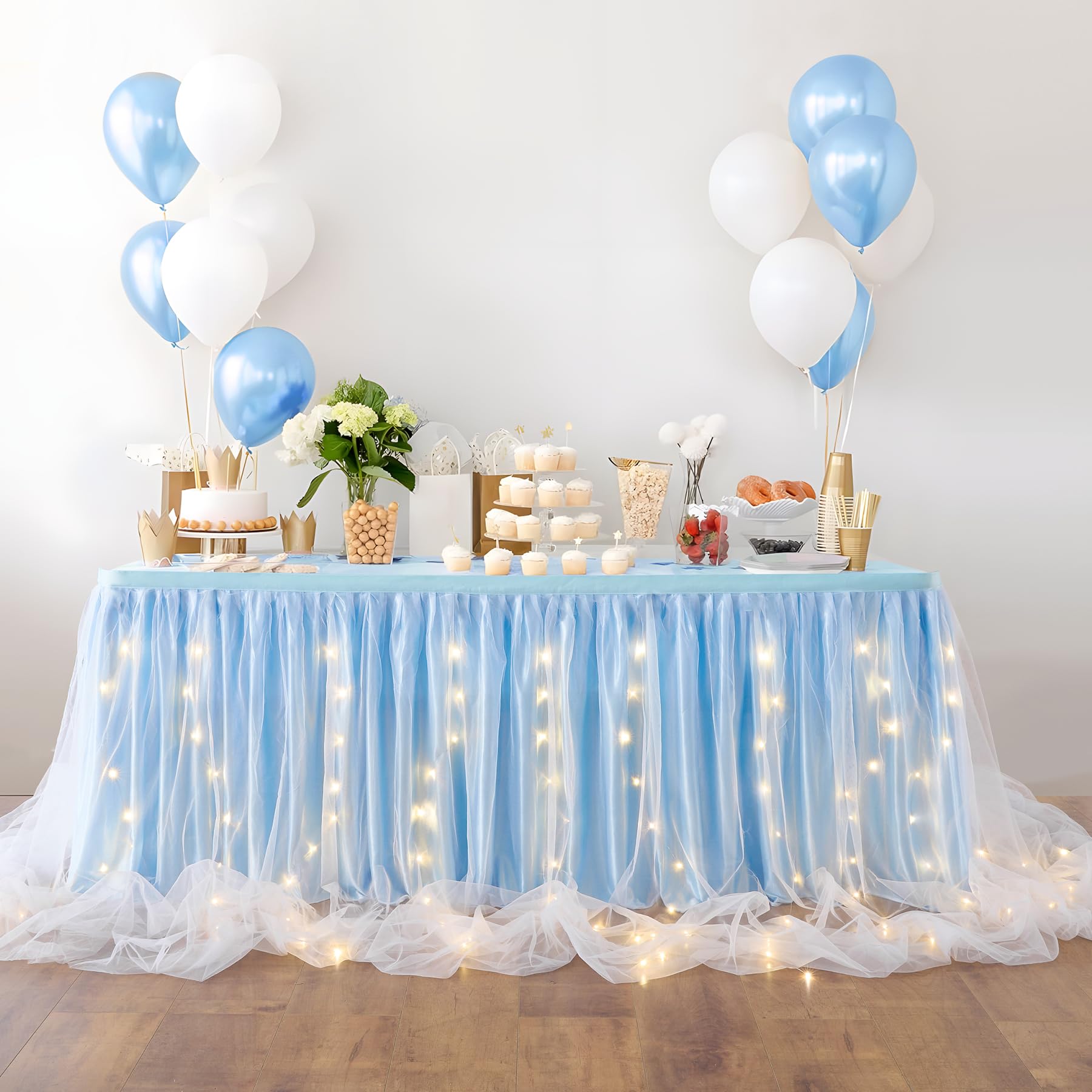 Leegleri Baby Blue Tulle Tutu Table Skirt For Baby Shower Wedding And Birthday Party,Led Table Skirt For Rectangle Or Round Tabl