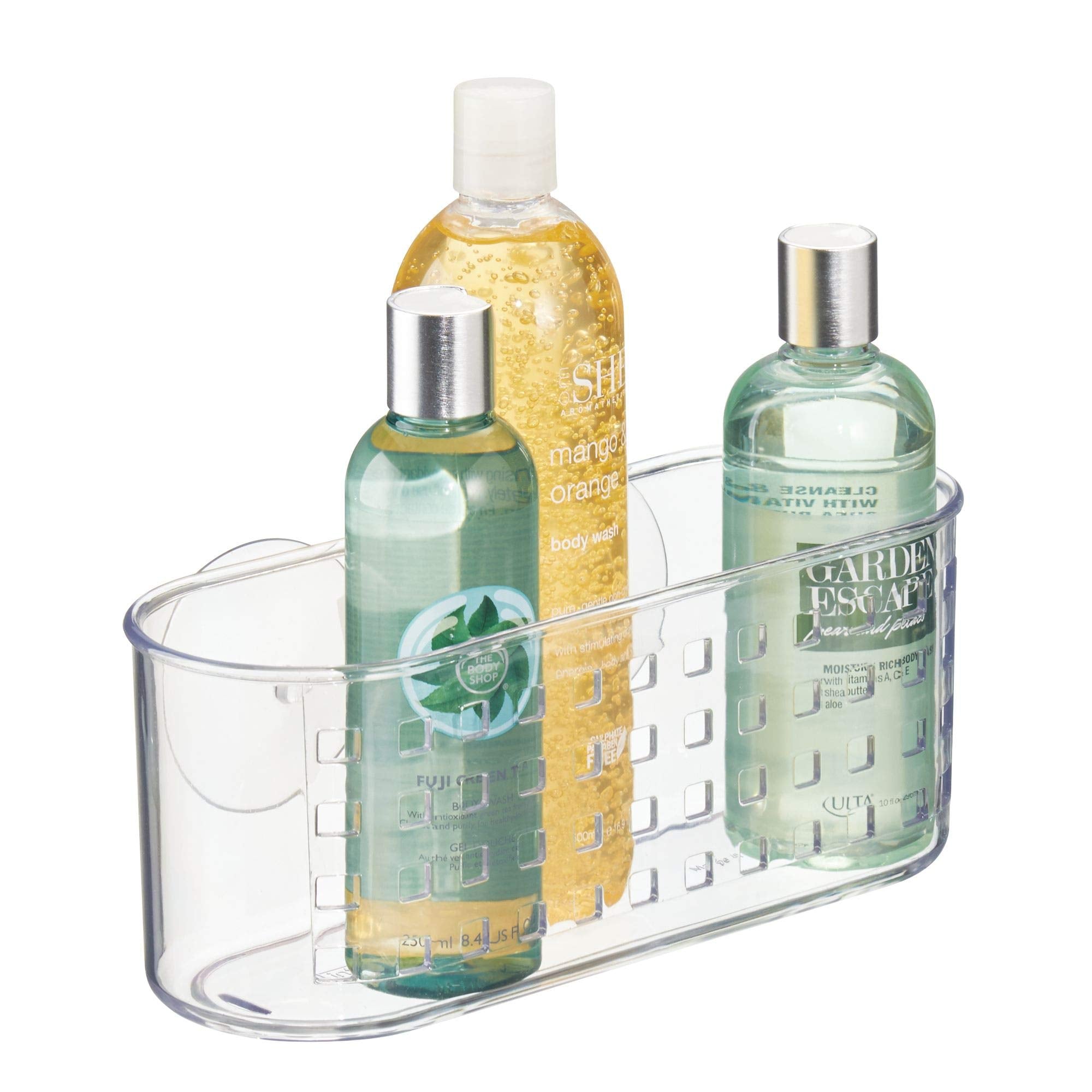 InterDesign Hanging Suction Shower Caddy Basket, Clear Plastic, 10.25" x 3.75" x 4", Model 41600, Ideal Bathroom Storage Solution