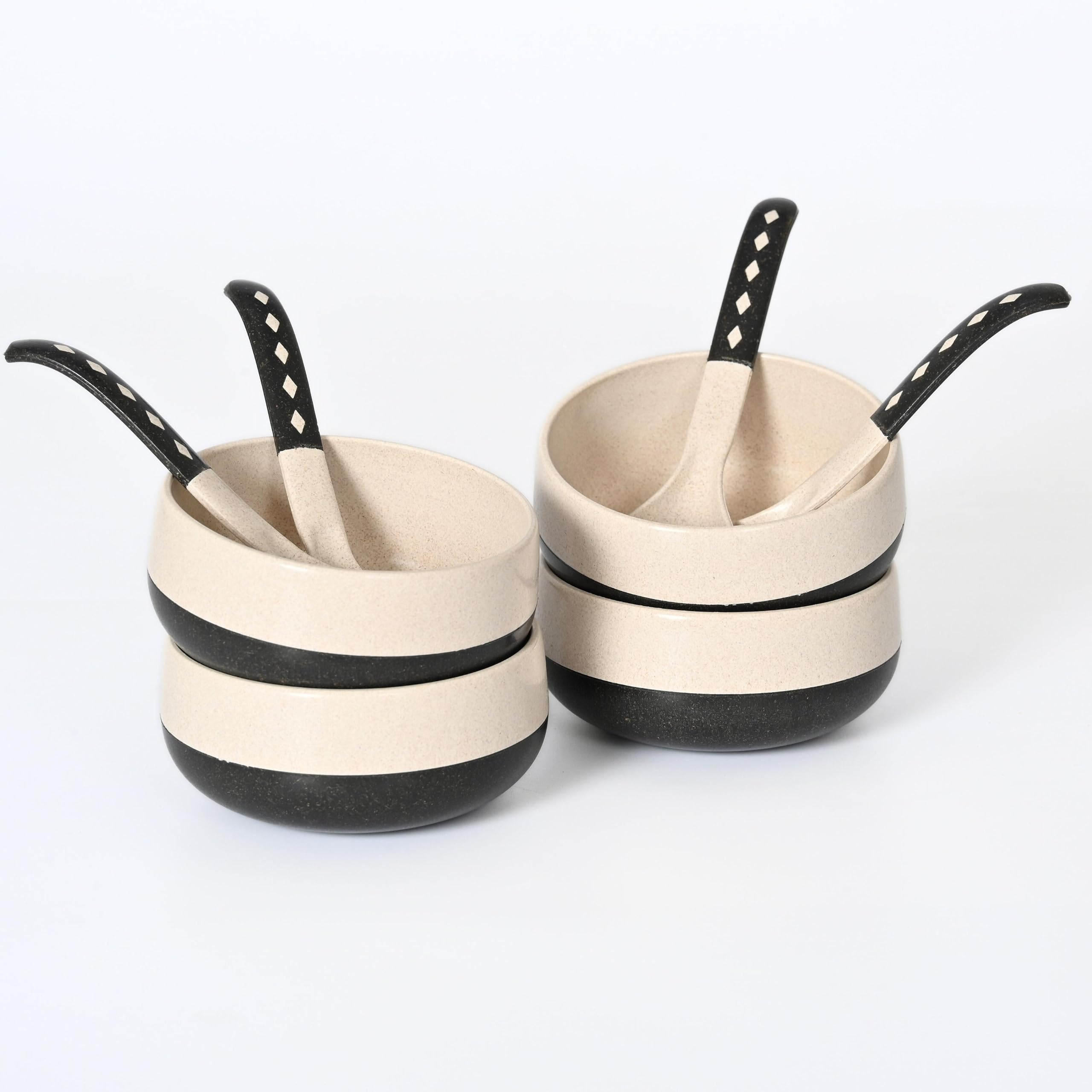 Eha Earth-Friendly Soup Bowls With Spoons | 250 Ml | Made With Rice Husk Biocomposite | Microwave Safe Bowls For Kitchen | Servi