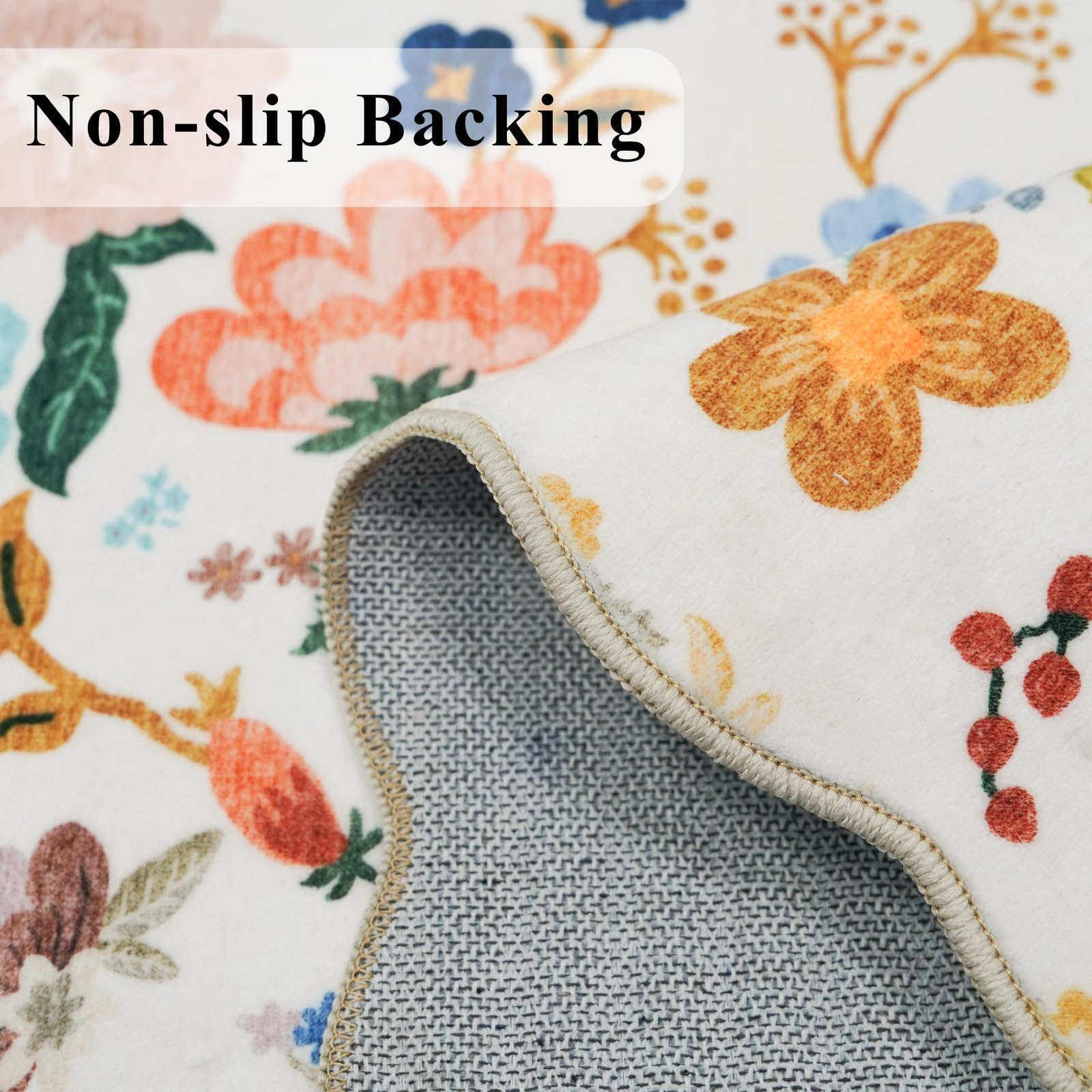 Washable 2x8 Hallway Runner Rug: Vintage Water-Resistant Floral Scalloped Kitchen Entryway Rug Ultra Soft Living Room Bedroom Ca