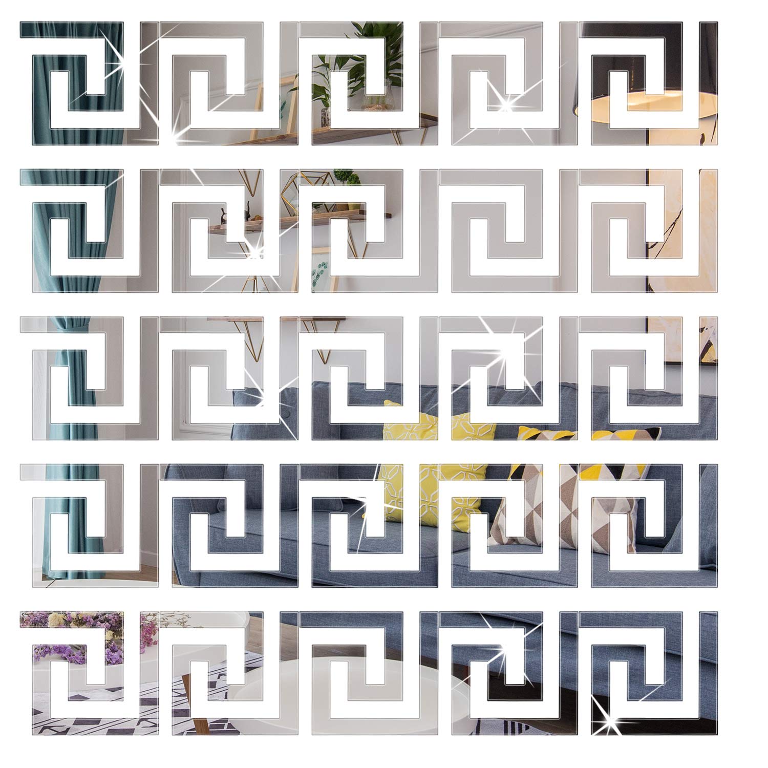 Selftek 30Pcs Acrylic Mirror Wall Stickers Decals Peel And Stick Tiles Border Diy Adhesive Wall Decor Stickers For Living Room H