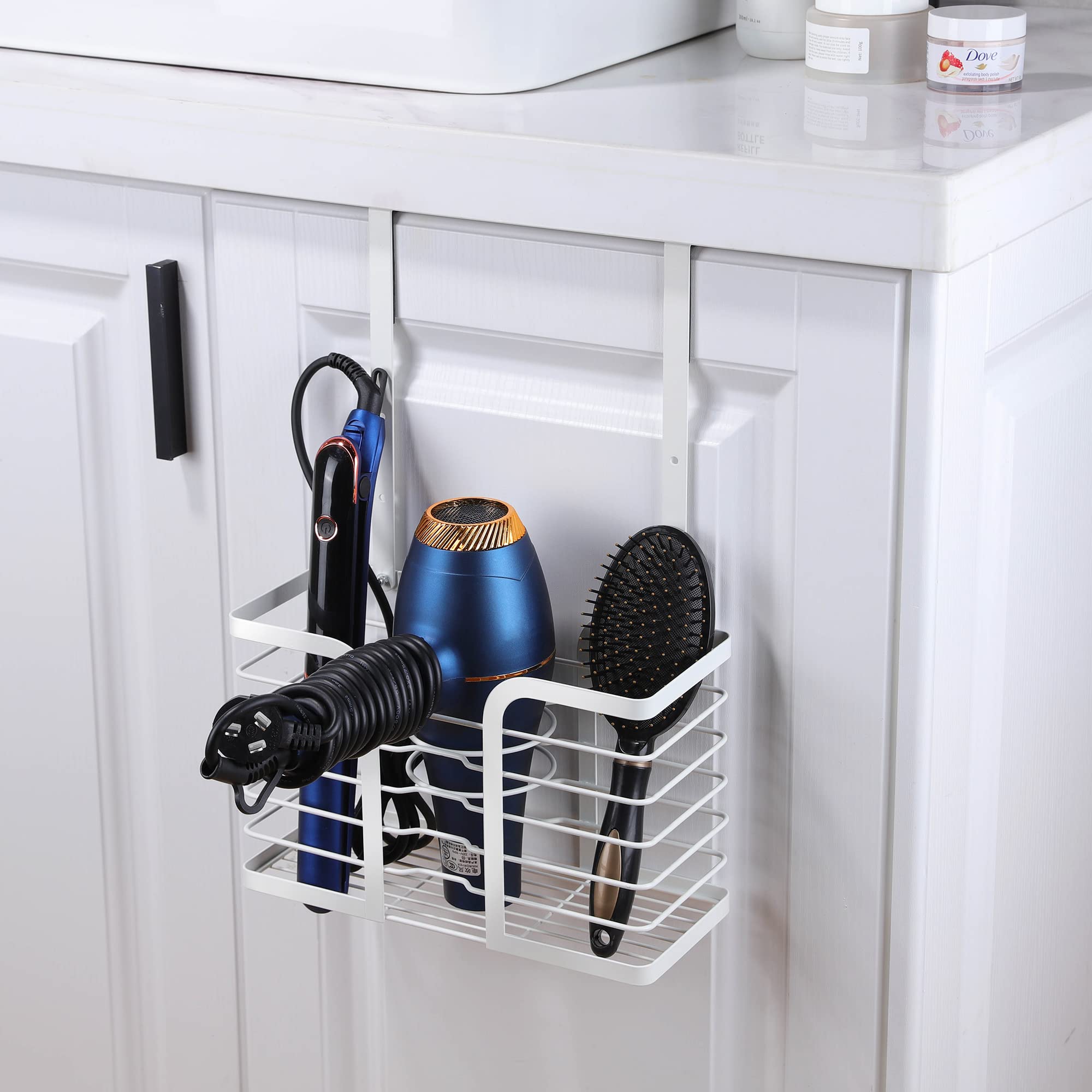 YIGII Hair Dryer Holder Adjustable Height - Hair Tool Organizer White Bathroom Organizer Hot Styling Tools Storage for Hair Dryer  Flat Iron  Curling Iron  Hair Straightener