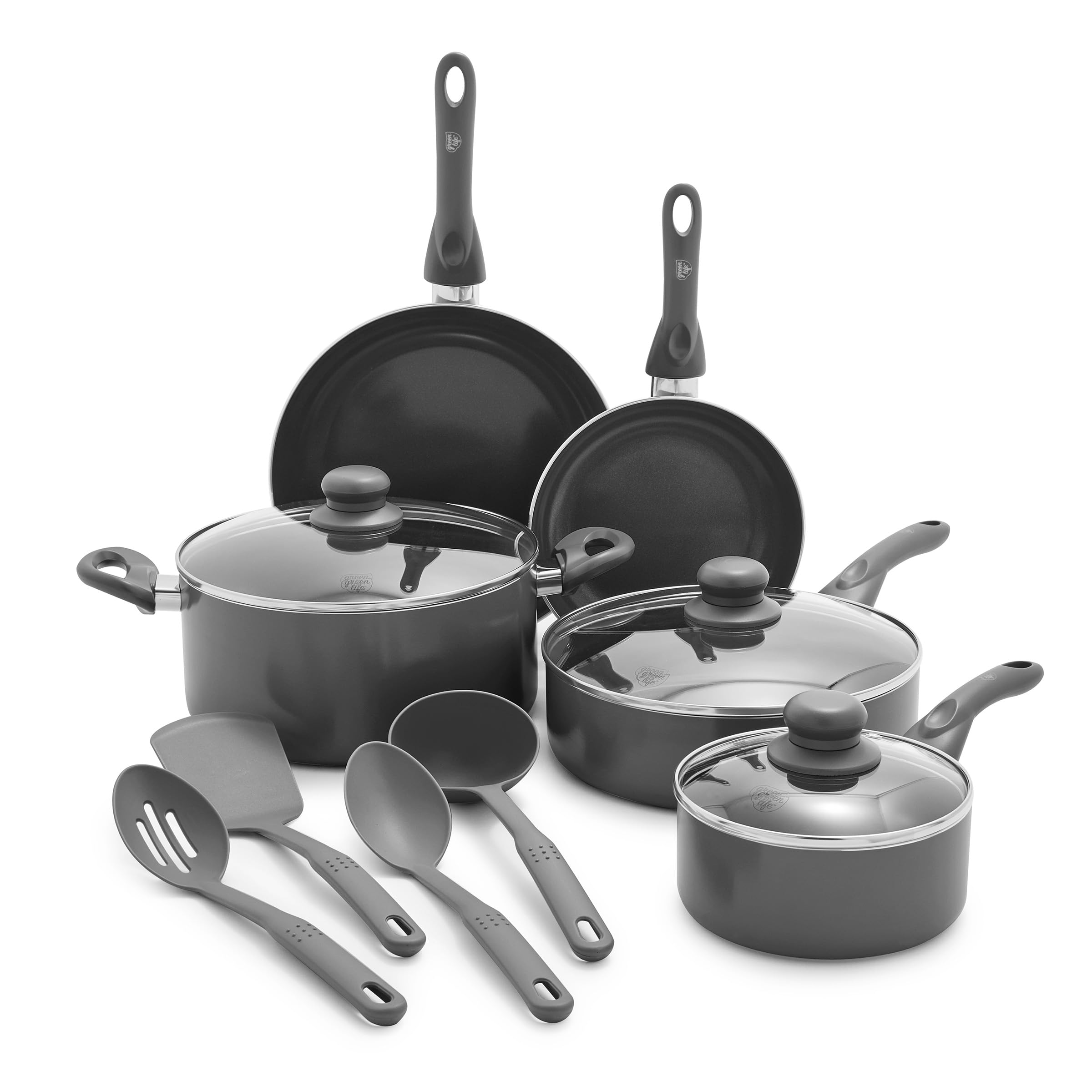 GreenLife Essentials 12 Piece Cookware Set, PFASFree Ceramic Nonstick Pots & Pans, Induction Ready for All Cooktops, Kitchen Co