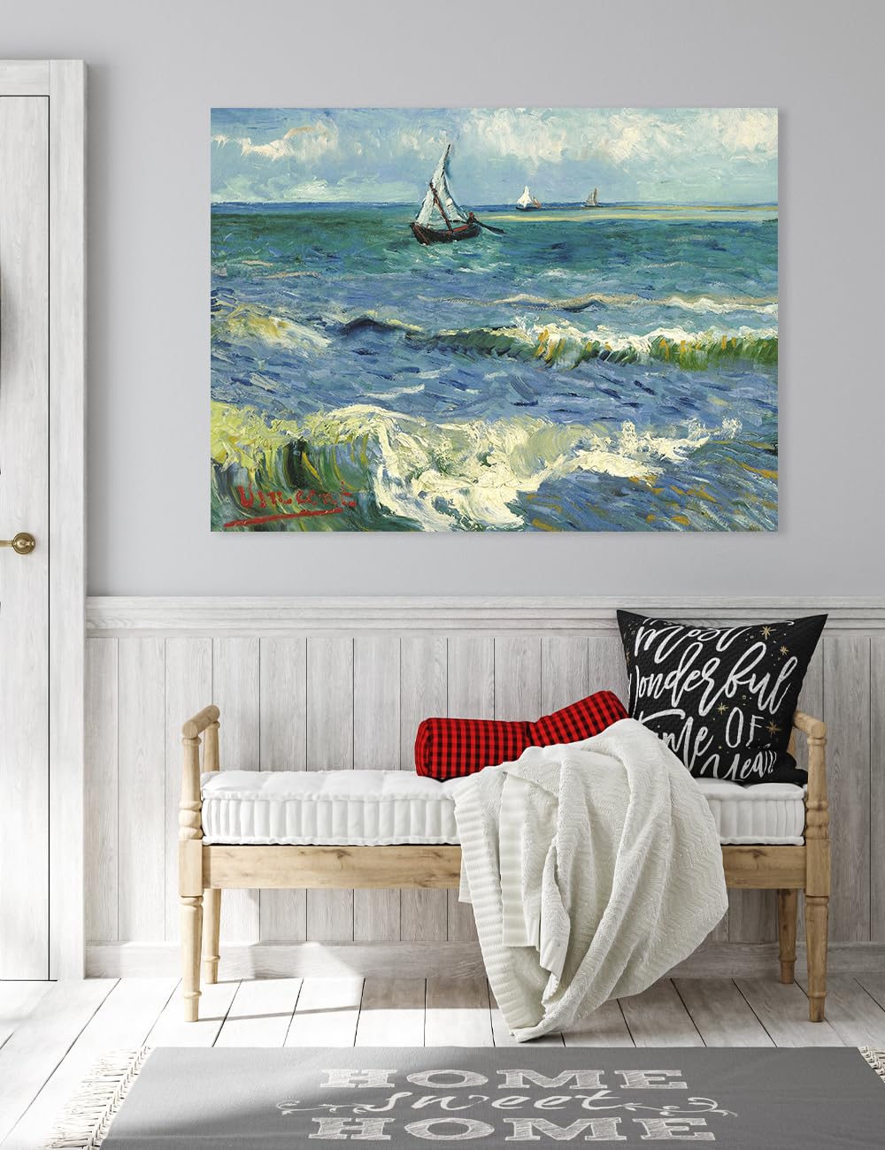 Decorarts - The Sea At Les Saintes-Maries-De-La-Mer, Vincent Van Gogh Art Reproduction. Oversize Giclee Canvas Prints Wall Art F