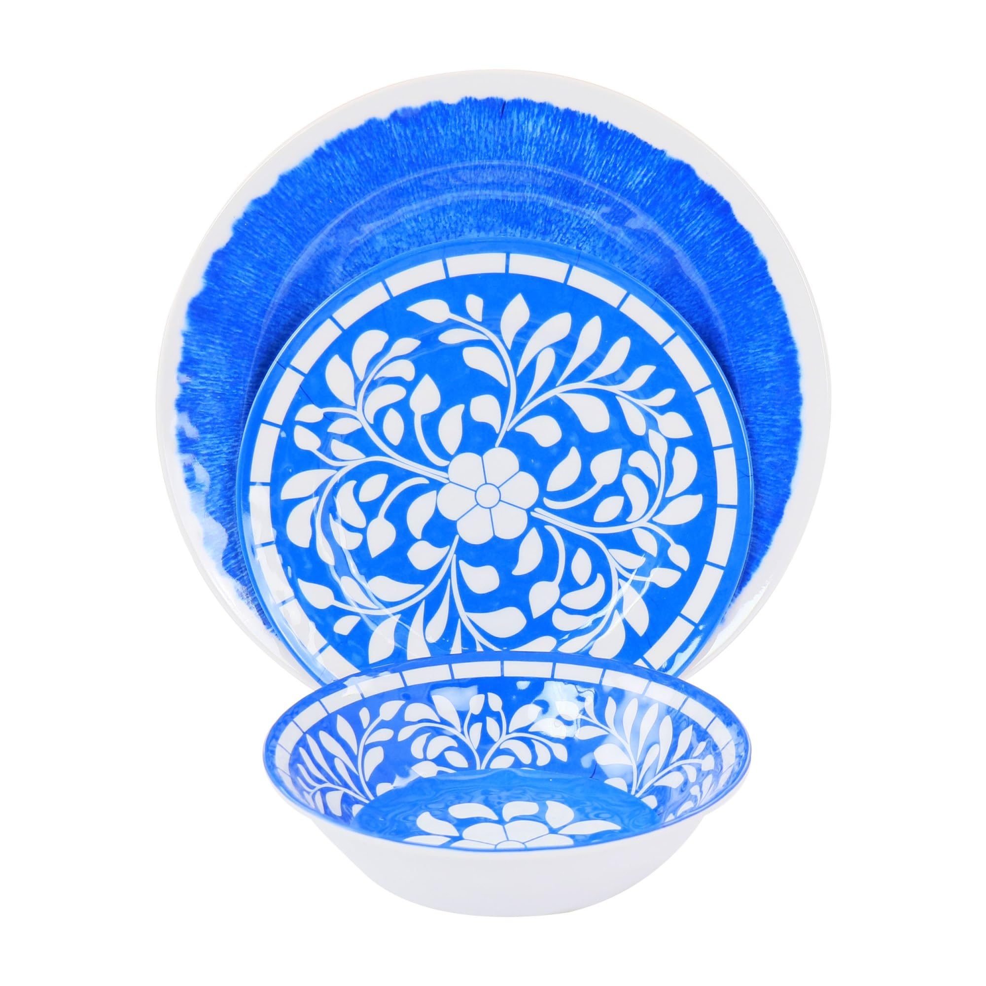 Elama EL-N Elly Collection Melamine Dinnerware Set, 12 Piece, Blue