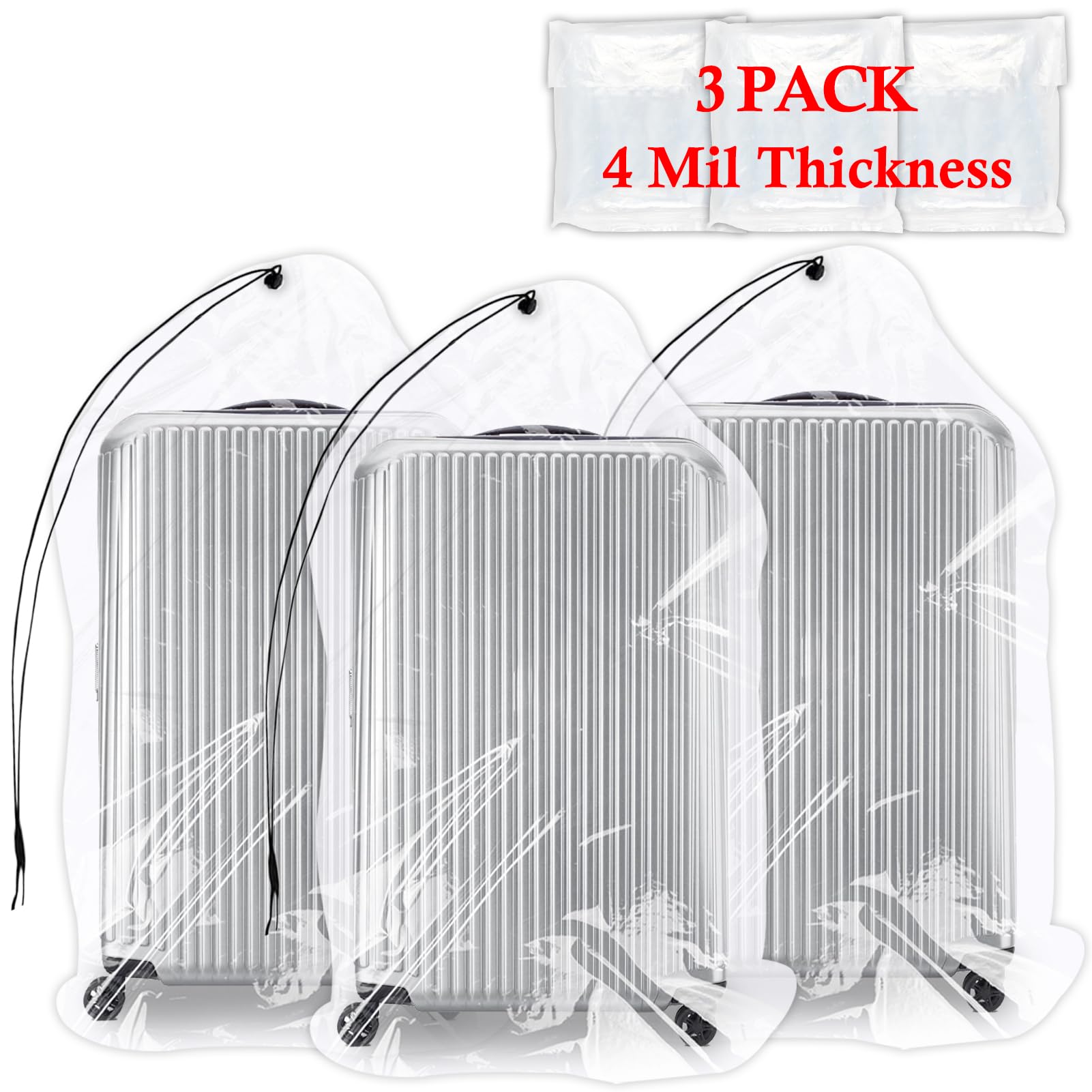 NVAAV 62x31 Inch Extra Large Clear Drawstring Plastic Bags 3 Pack(4 Mils), Dustproof Moistureproof Reusable Big Giant Luggage St