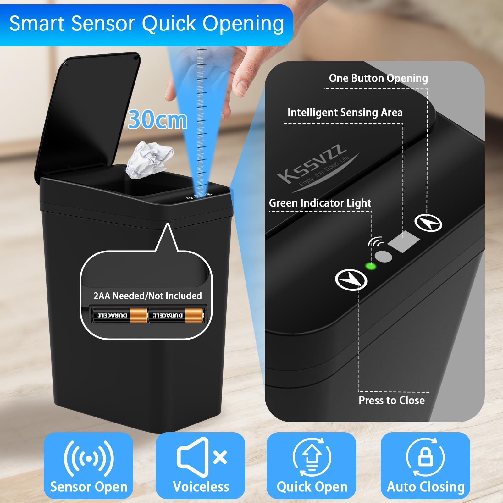 3 Pack Automatic Small Bathroom Trash Can With Lid - 2.5 Gallon Touchless Garbage Can, Motion Sensor Smart Trash Bin, Slim Dog P