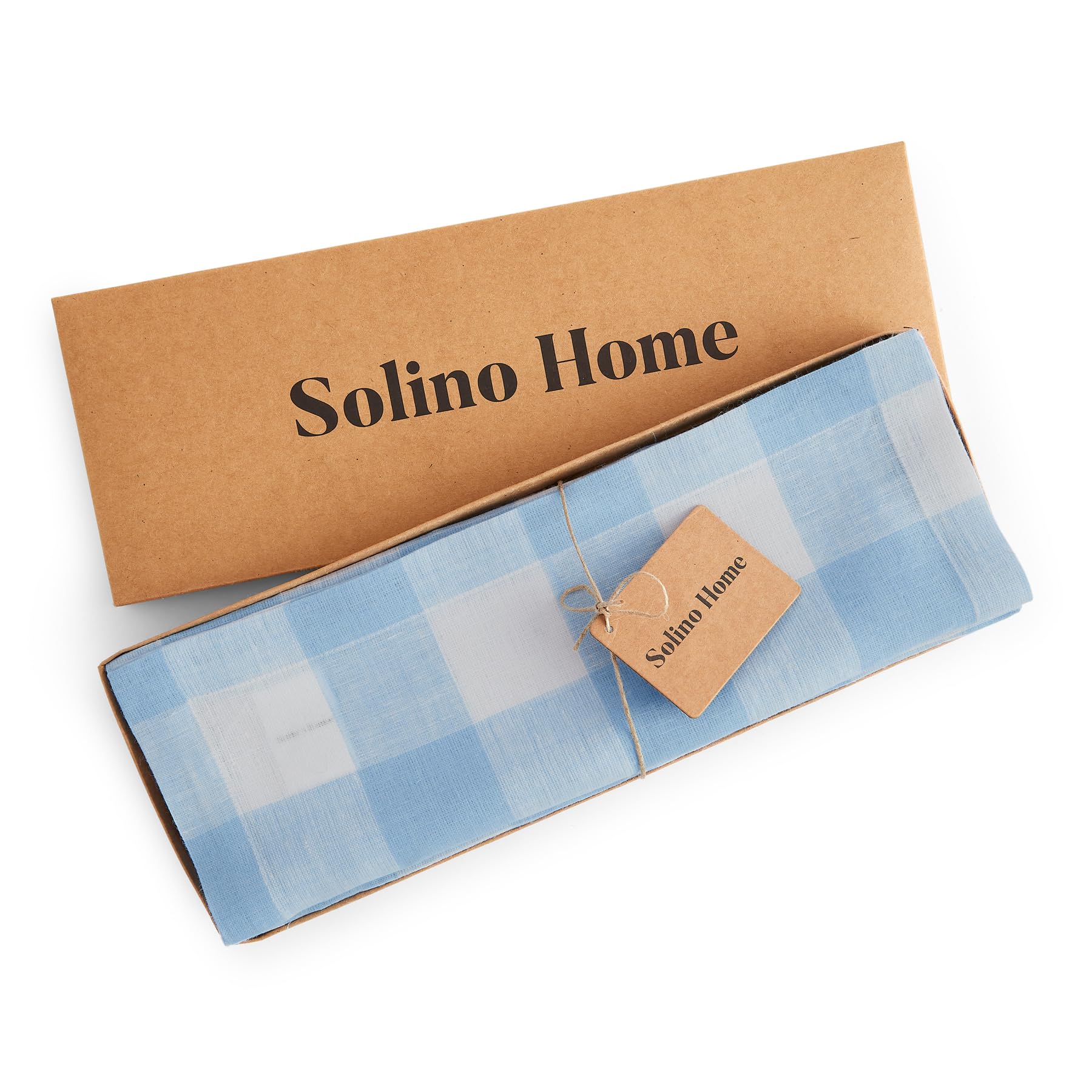 Solino Home Buffalo Check Linen Placemats 19'' L X 14'' W Inch - 100% Pure Linen Blue Bell Plaid Cloth Placemats Set Of 4 - Wash