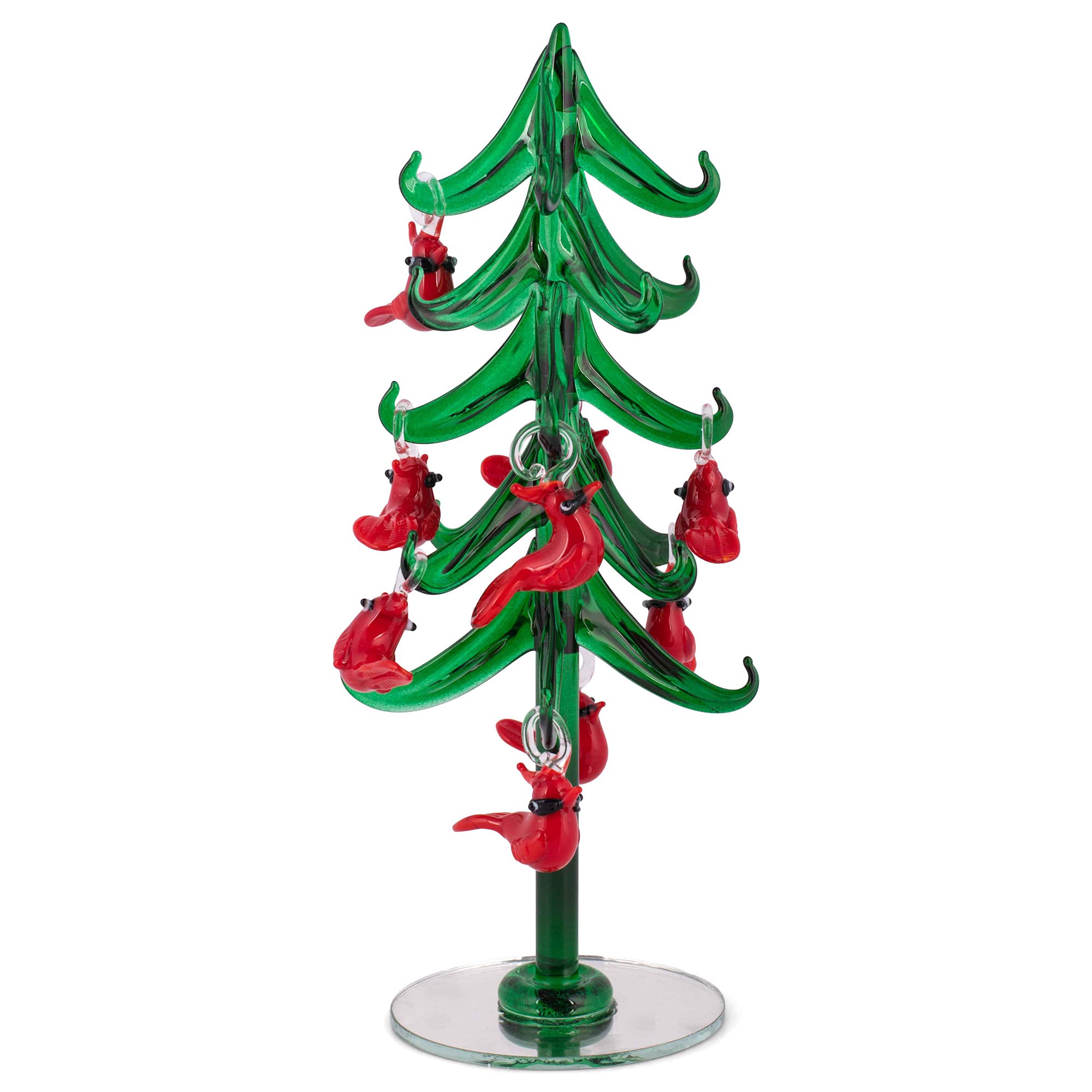 Red Carpet Studios Miniature Glass Christmas Tree with 9 Cardinal Ornaments, 9.5-Inches