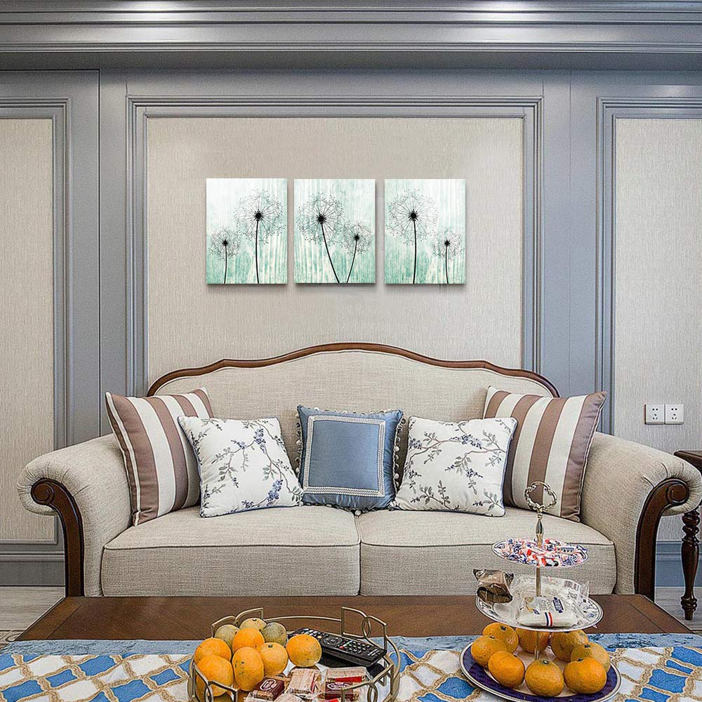 Light Green Background Dandelion Canvas Wall Art Paintings For Living Room Canvas Print Wall Artworks Bedroom Decoration, 3 Piec