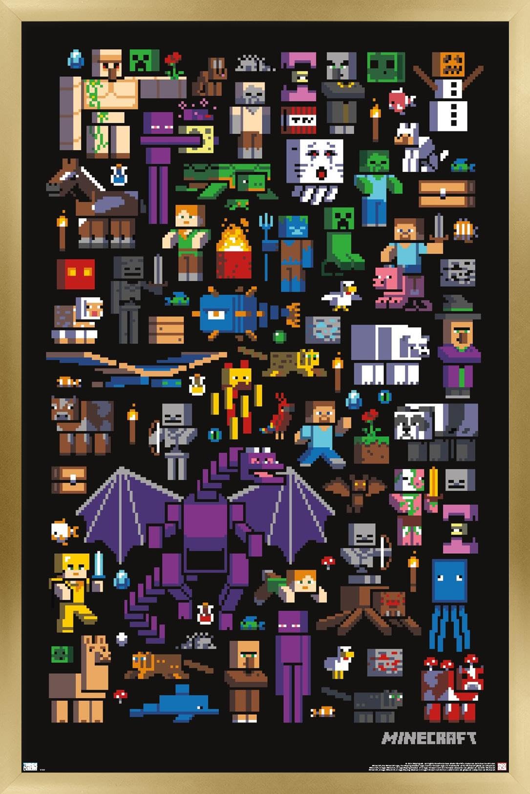 Trends International Minecraft - Mobbery Wall Poster, 14.725'' X 22.375'', Gold Framed Version