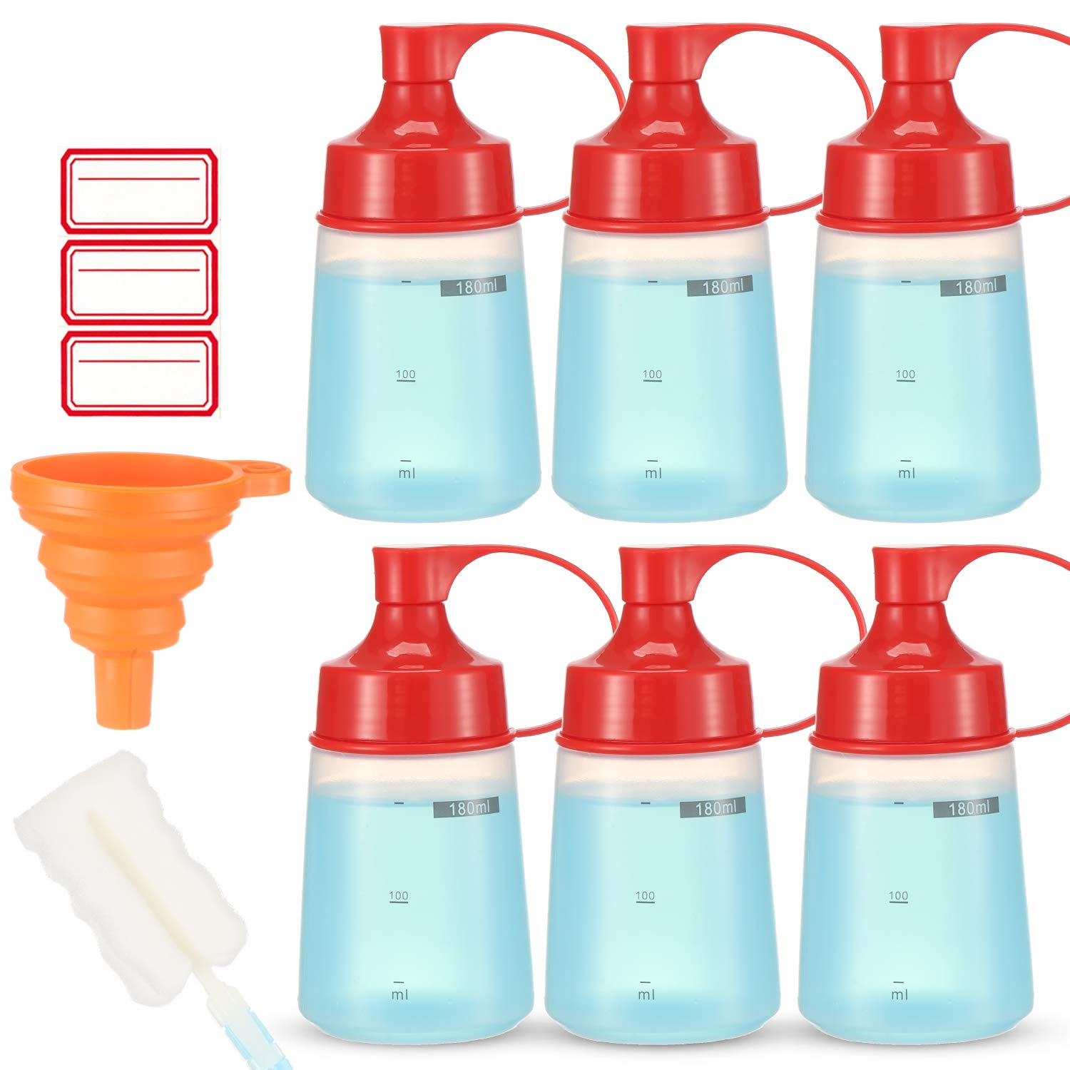 Ondiomn Condiment Squeeze Bottle Wide Mouth, 6 Pack 180Ml Clear Squeeze Bottles For Condiments, Paint, Ketchup, Mustard, Oil, Sa