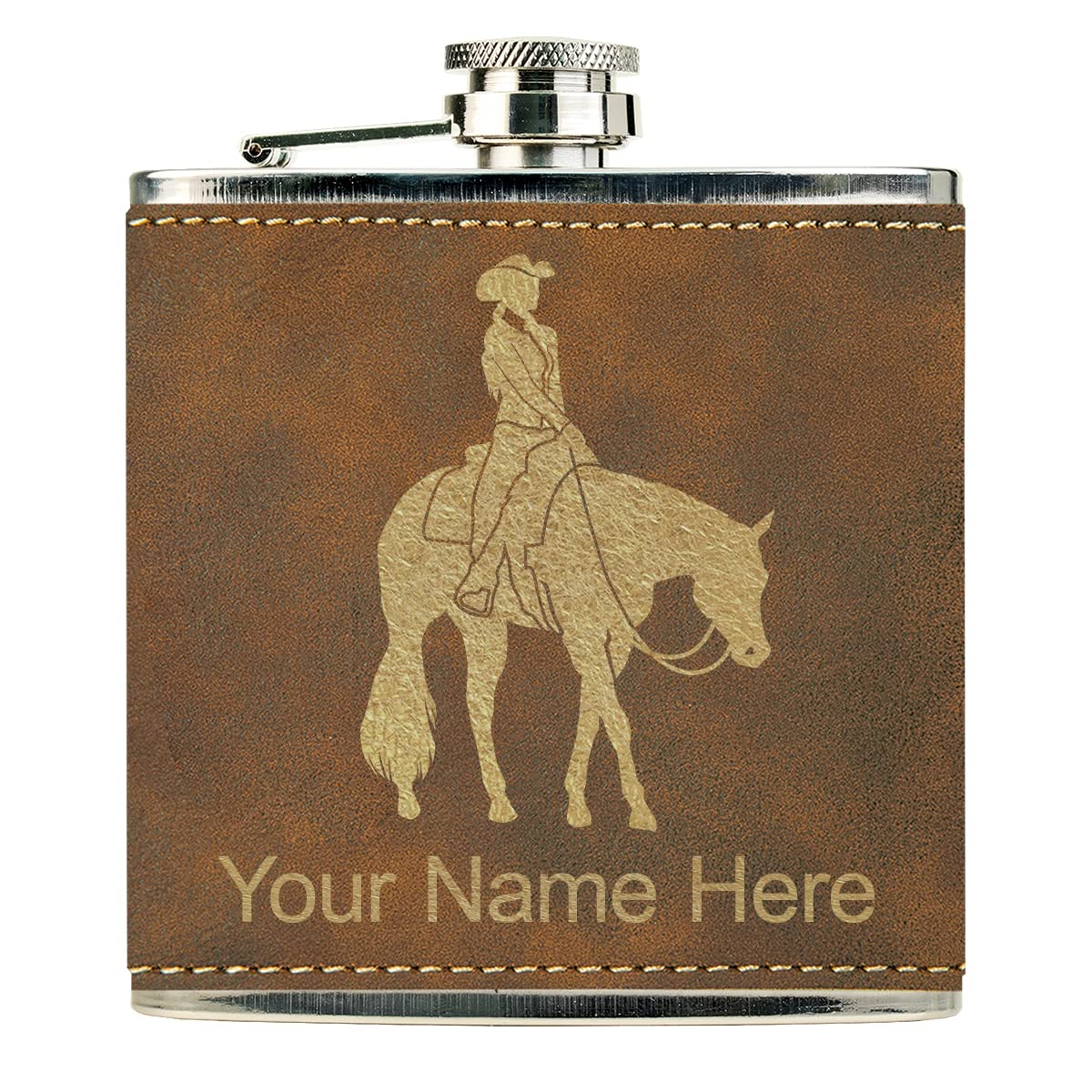 Faux Leather Flask, Western Pleasure Horse, Personalized Engraving Included (Rustic)
