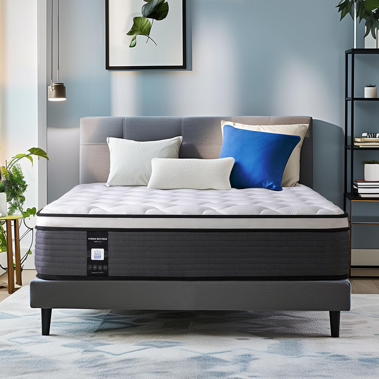 Marine Moon Queen Mattress, 12 Inch Bed In A Box, Plush Pillow Top Mattress, Pocket Coils For Motion Isolation, Medium Firm Supp