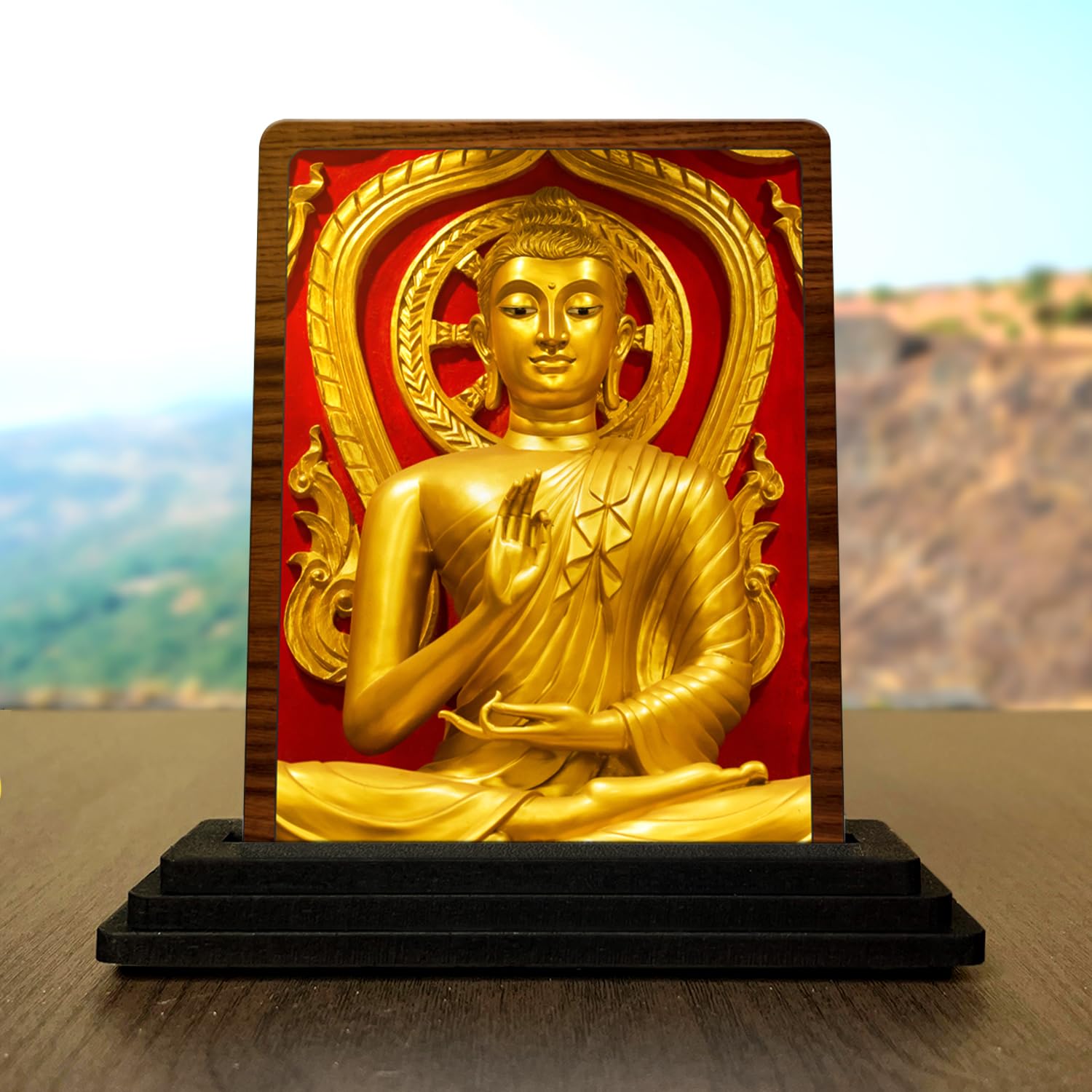Plan To Gift Buddha Wooden Idol - Glossy Finish 5X4In | Murti For Car Dashboard & Home Temple | Perfect Small Statue For Door En