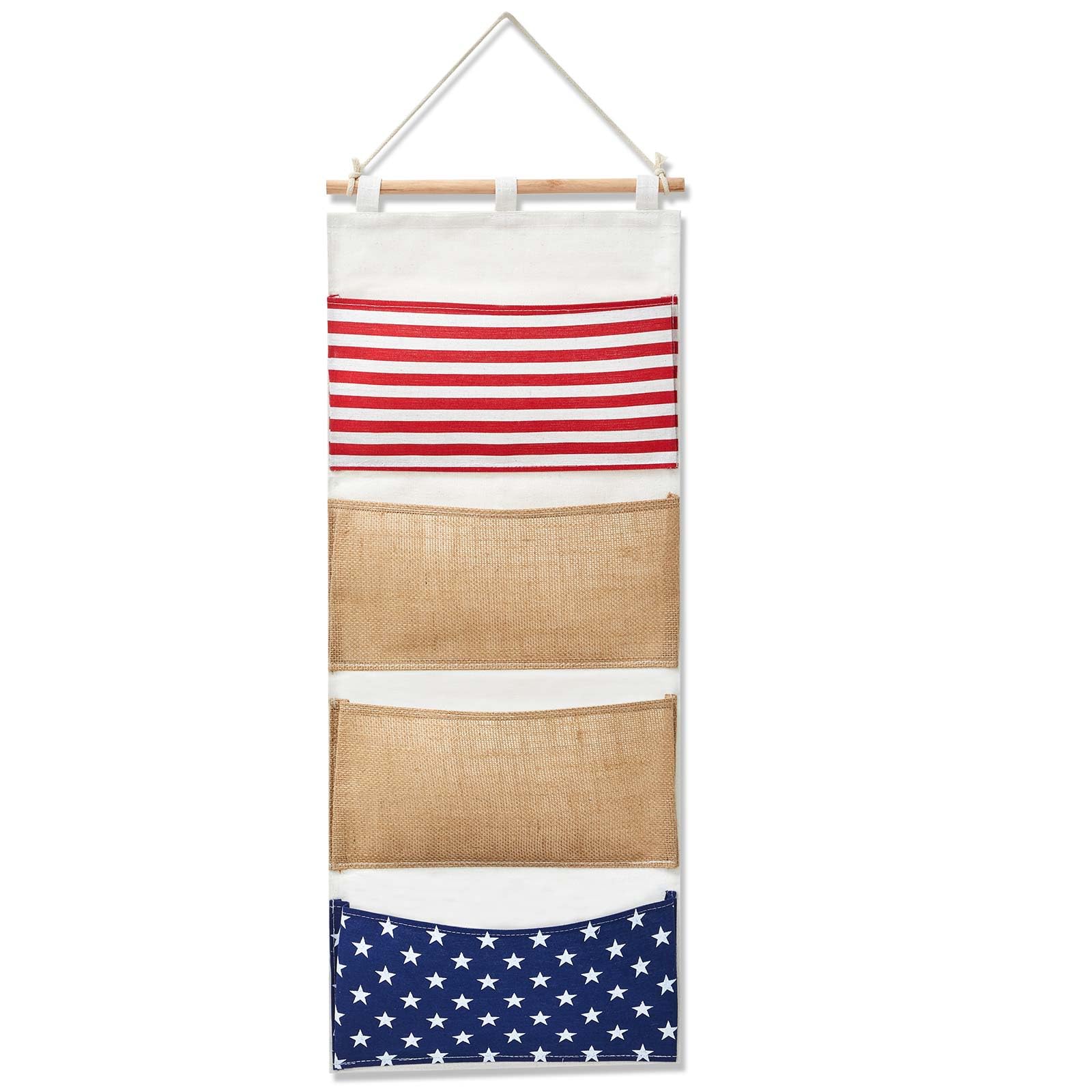 Juexica Fish Extender 32.3 x 13.2 Inch Hanging Pockets 4 Pocket Innovation Storage Bag Hanging Organizer Linen Cotton Wall Hangi